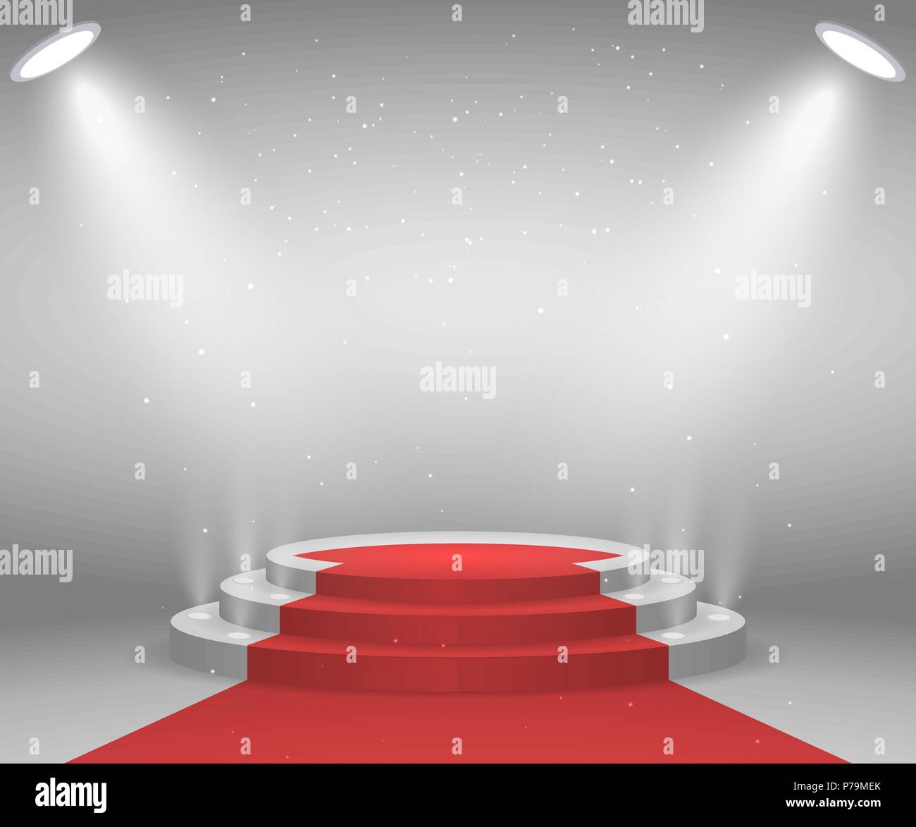 Stage with lights for awards ceremony. Illuminated Round Podium with red  carpet. Pedestal Stock Vector Image & Art - Alamy