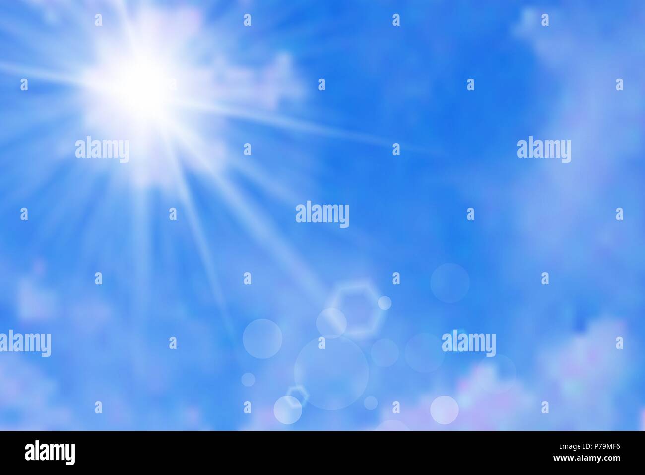 Sky background with clouds and sun, vector illustration Stock Vector ...