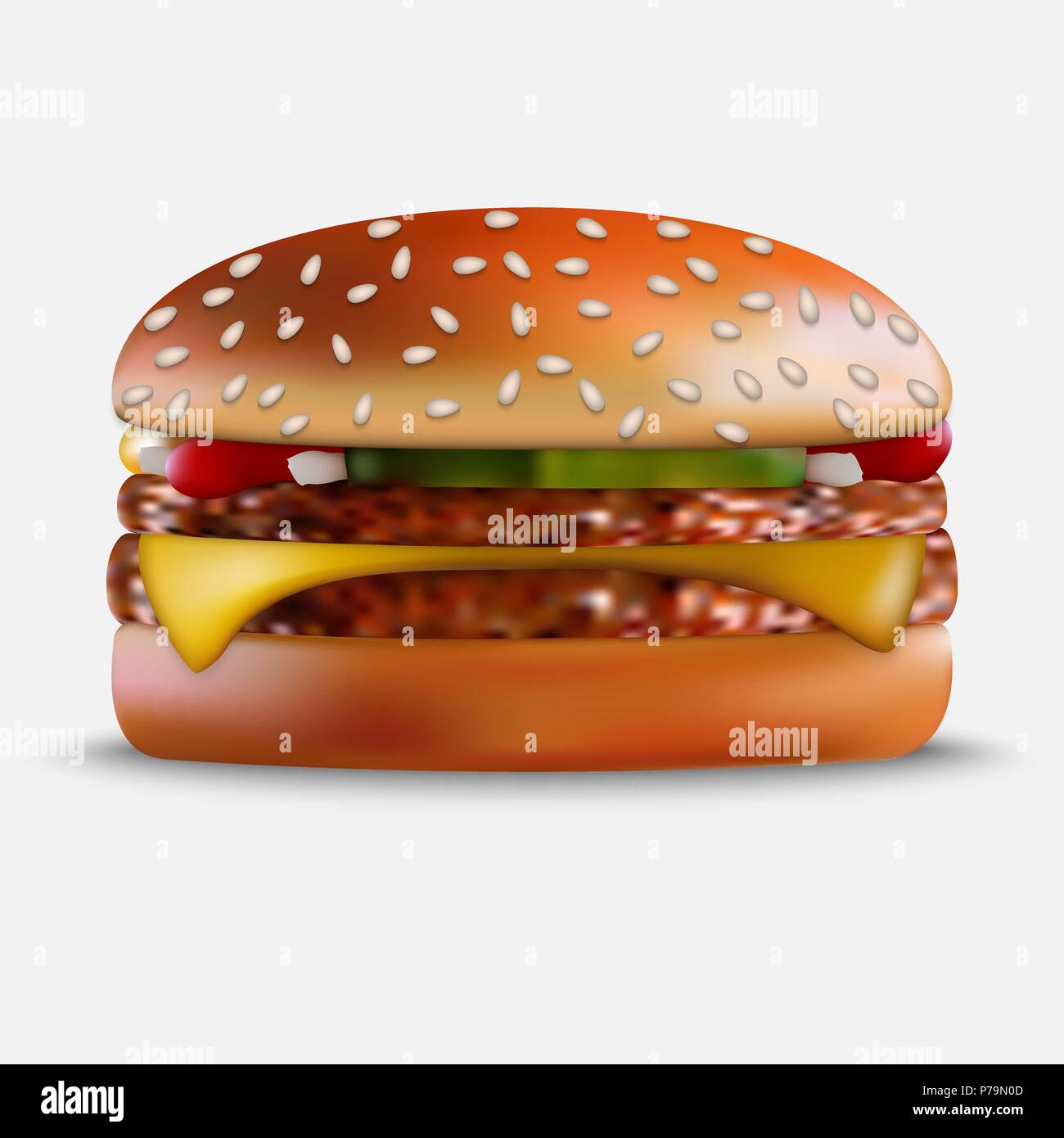 Realistic Hamburger. Classic Burger on white background Stock Vector