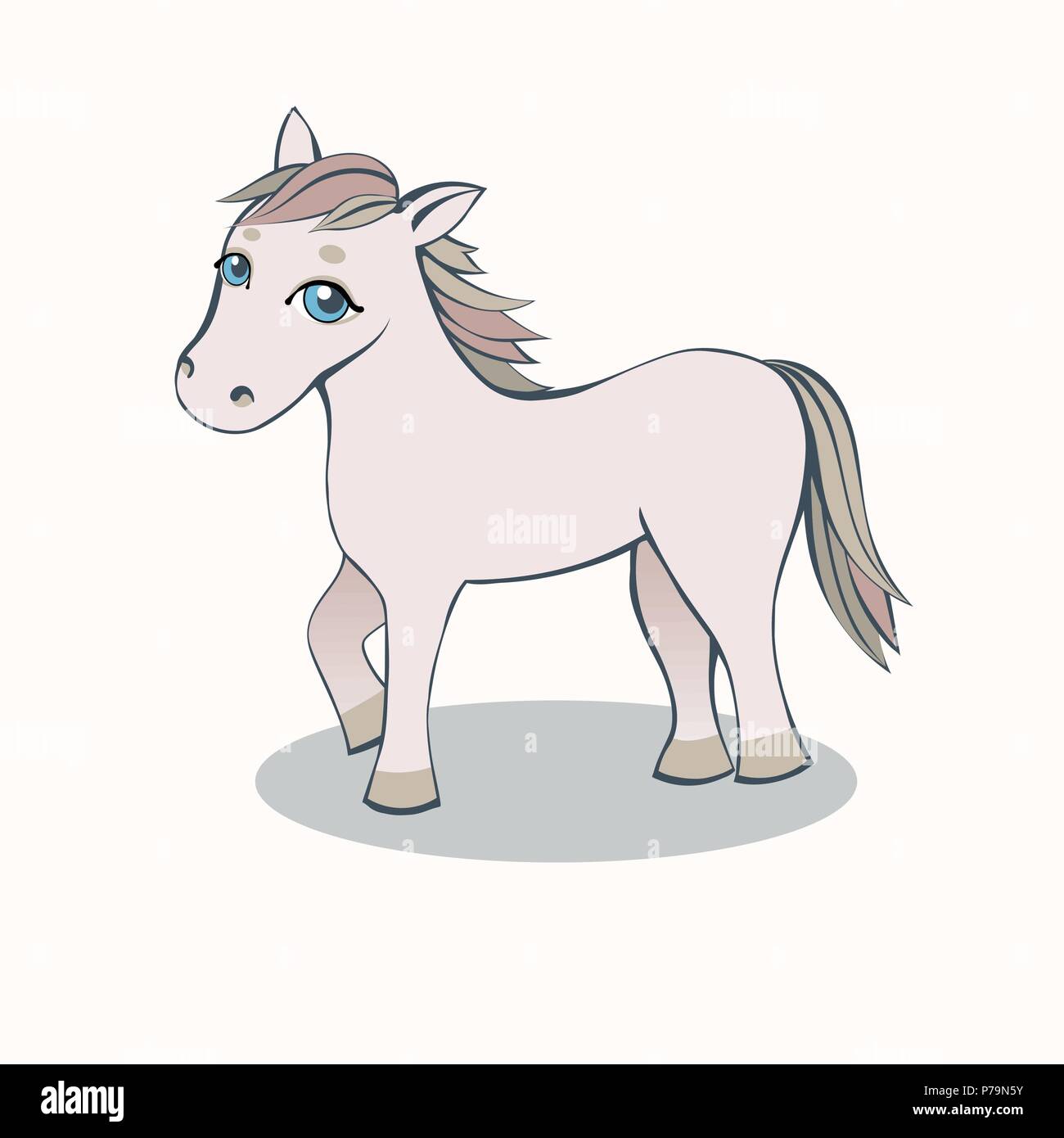 Small Horse Cartoon pink with blue eyes on a light background Stock Vector
