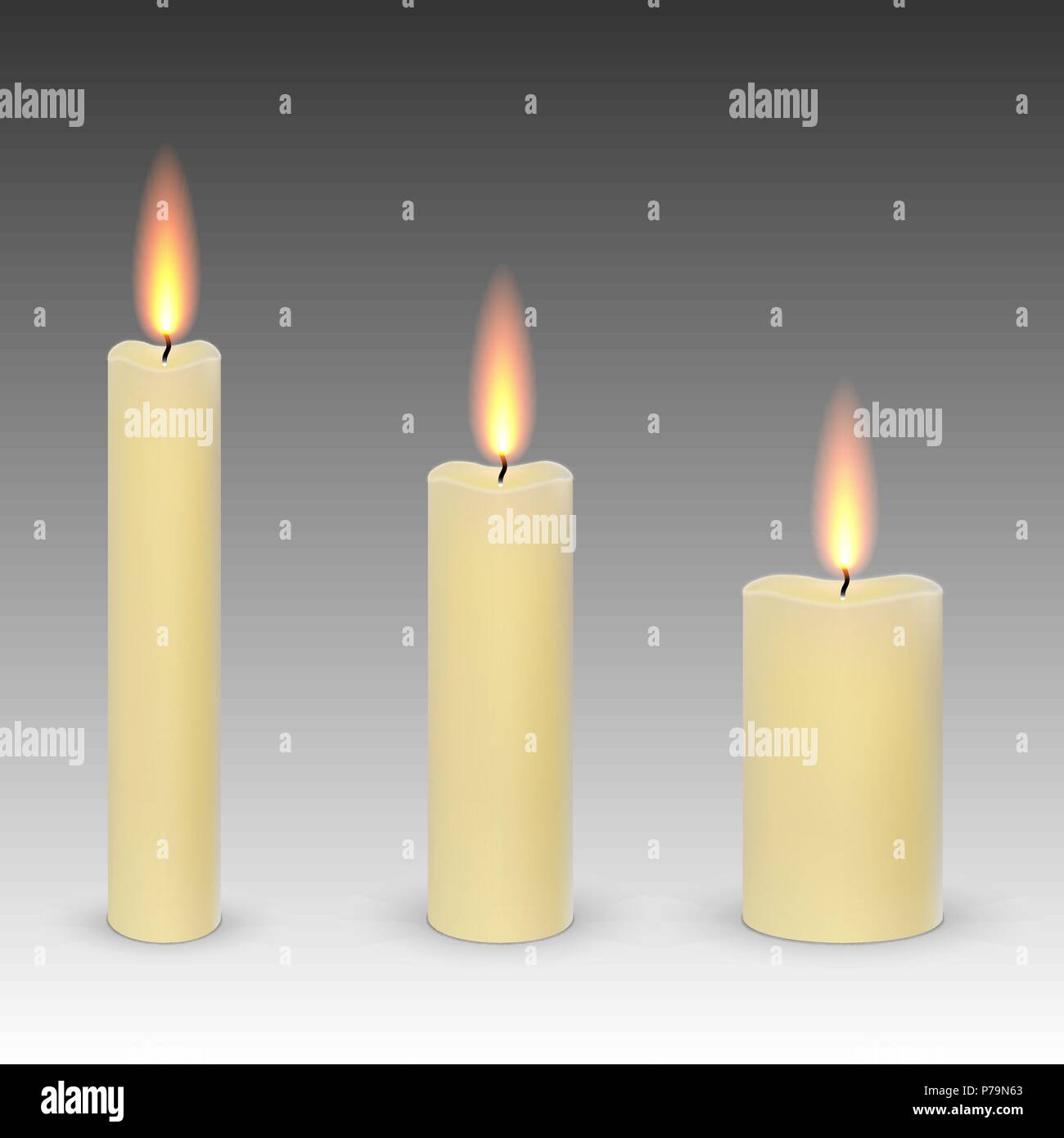 set of realistic paraffin burning candles isolated Stock Vector Image