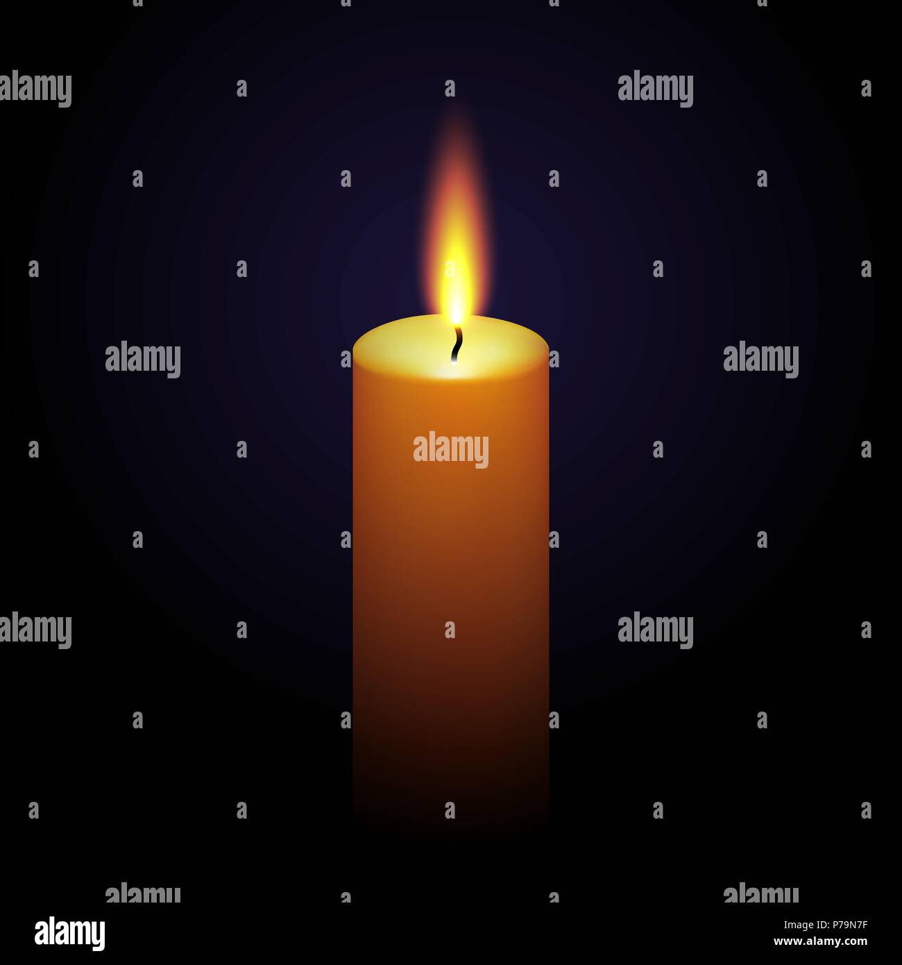 realistic paraffin burning candle isolated on black Stock Vector