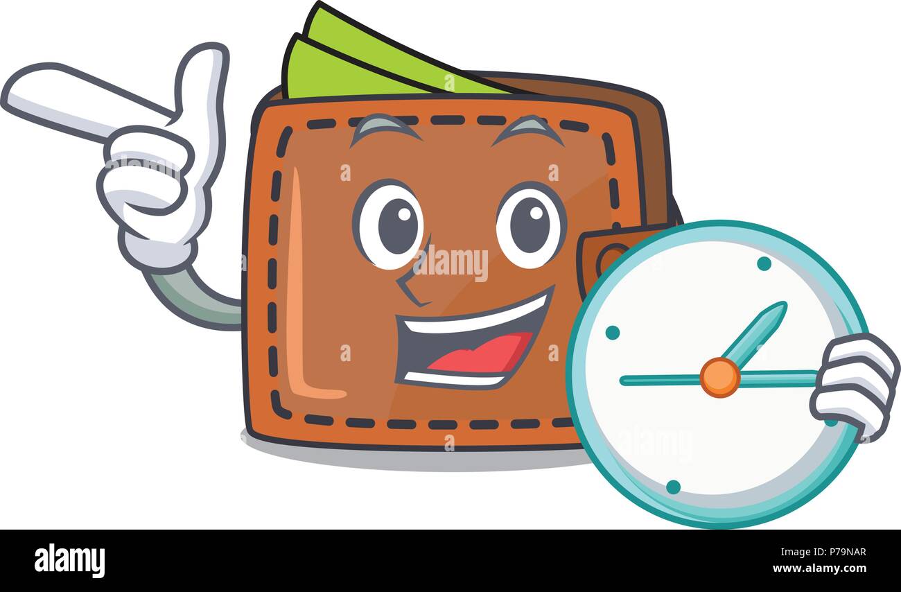 With clock wallet character cartoon style Stock Vector