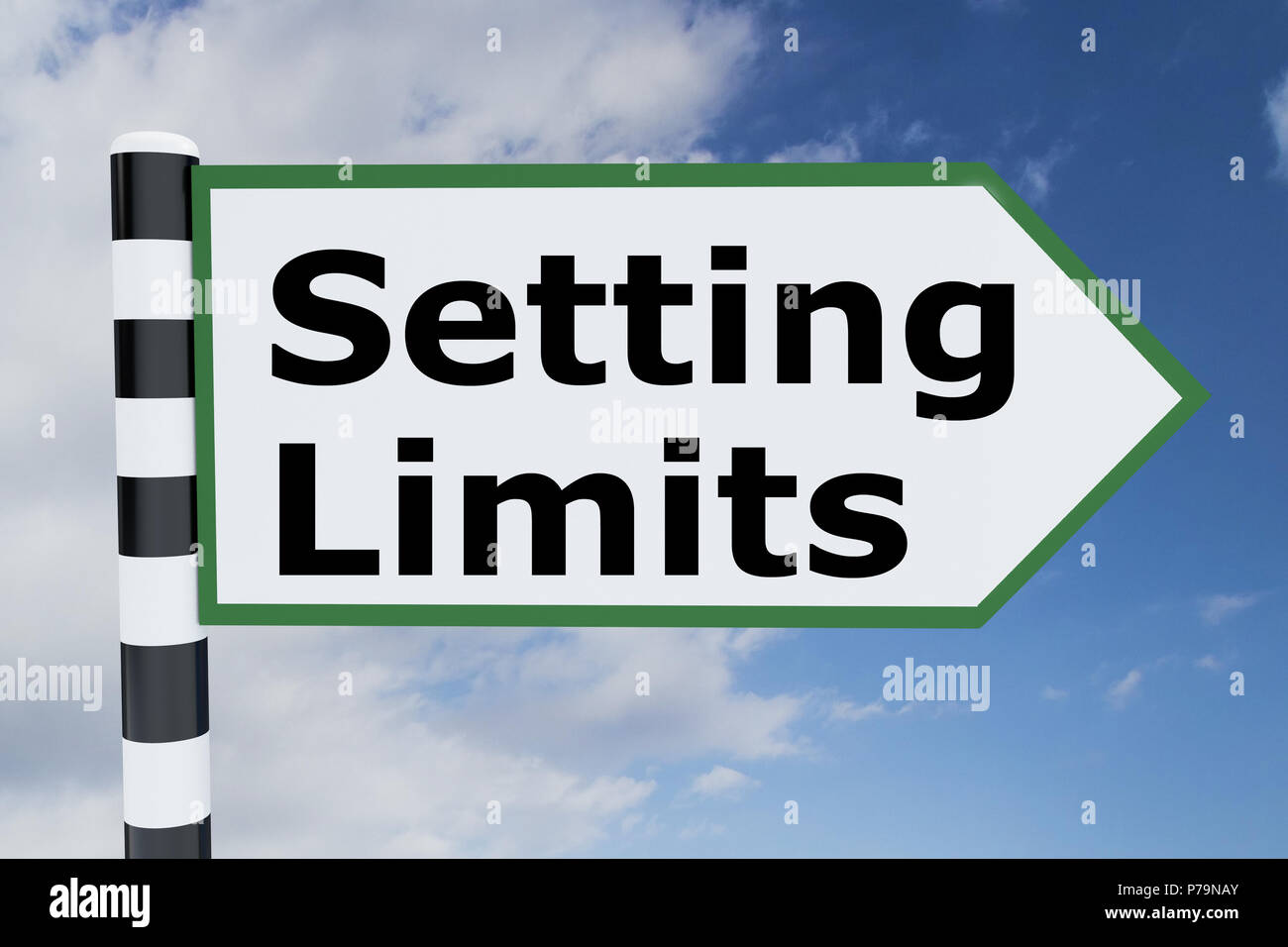 3D illustration of Setting Limits script on road sign Stock Photo
