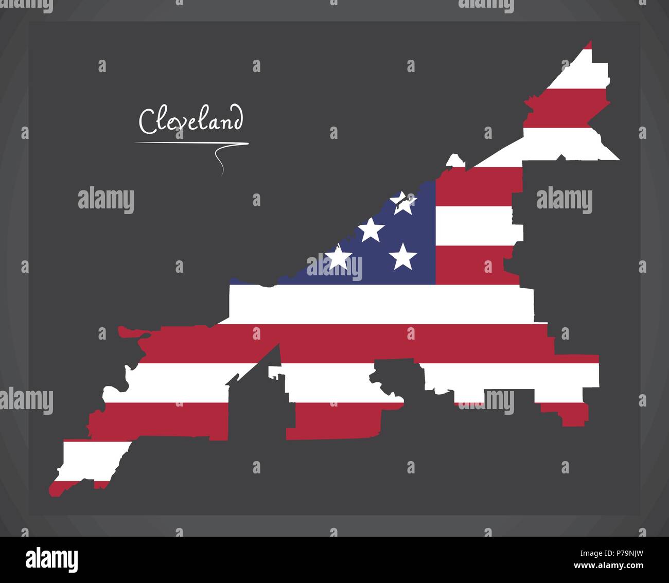 Cleveland Ohio map with American national flag illustration Stock ...