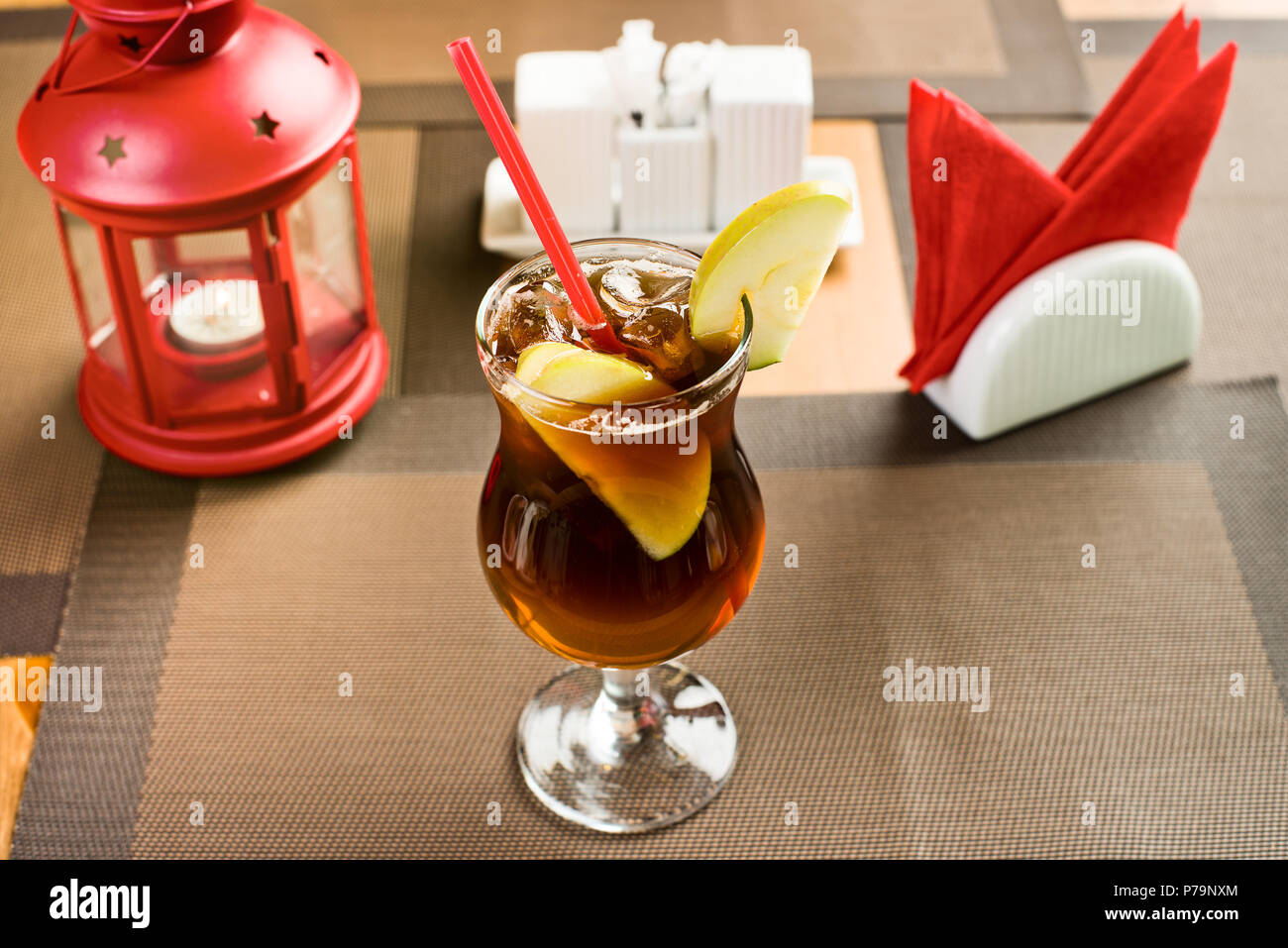 apple freshener soft drinks - punch with ice, on table in restaurant Stock Photo