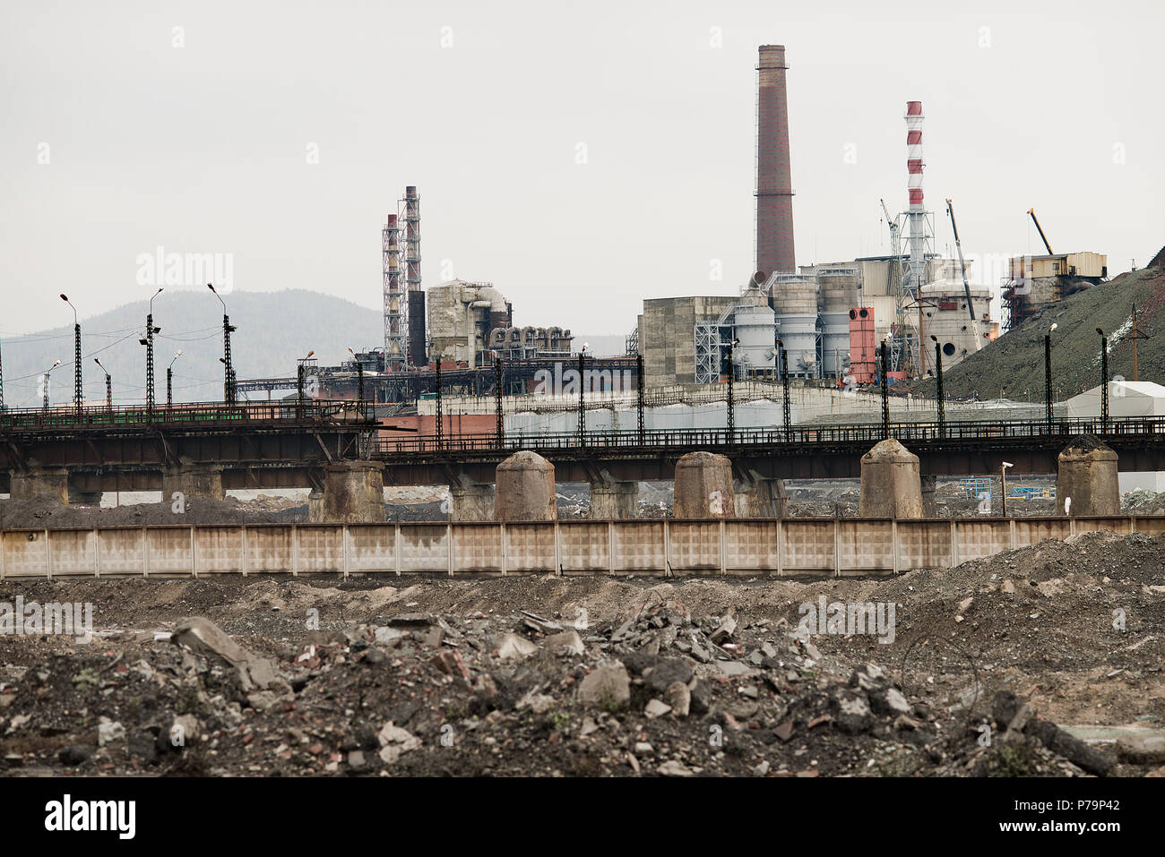 landscape pollution of the environment emission of  industrial plant, Karabash city;  Russia Stock Photo