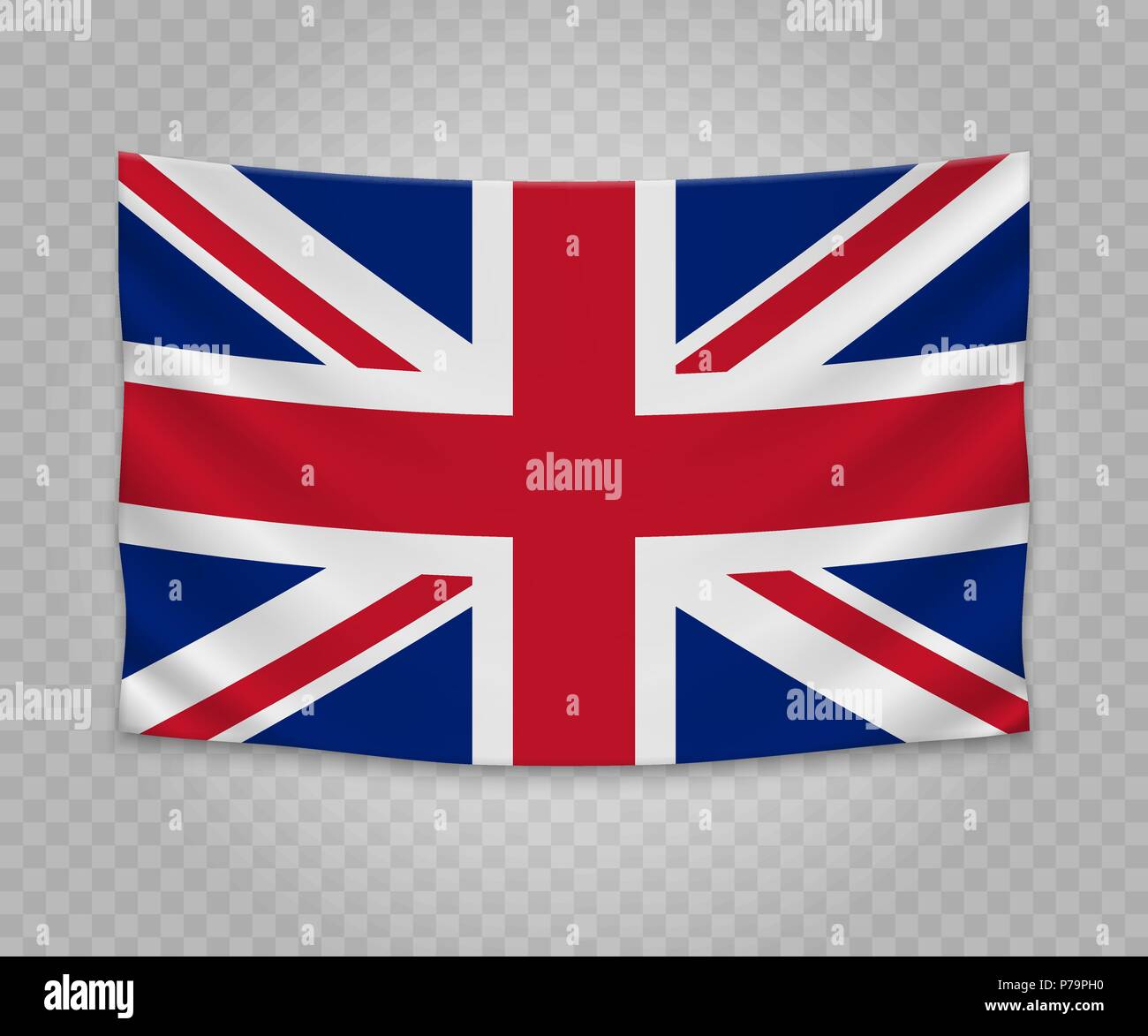 Realistic hanging flag of United Kingdom. Empty  fabric banner illustration design. Stock Vector