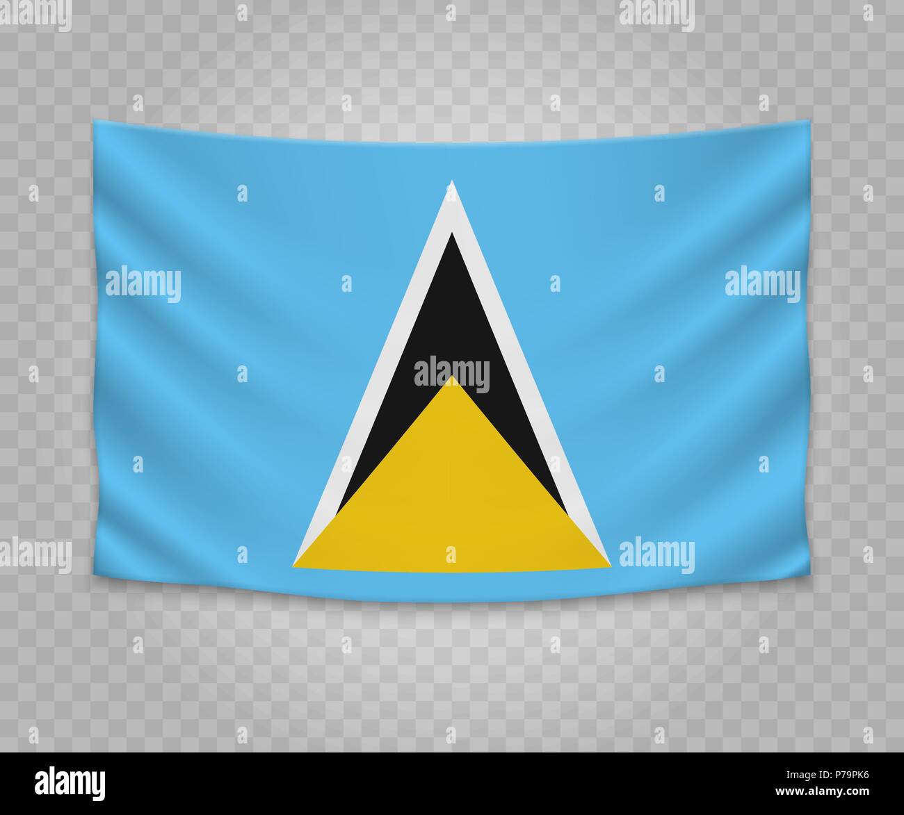 Realistic hanging flag of Saint Lucia. Empty  fabric banner illustration design. Stock Vector