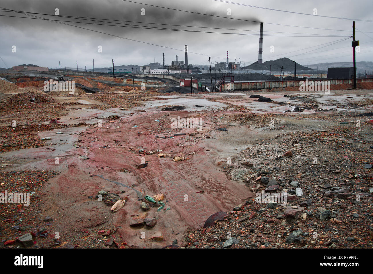 landscape pollution of the environment emission of  industrial plant, Karabash city;  Russia Stock Photo