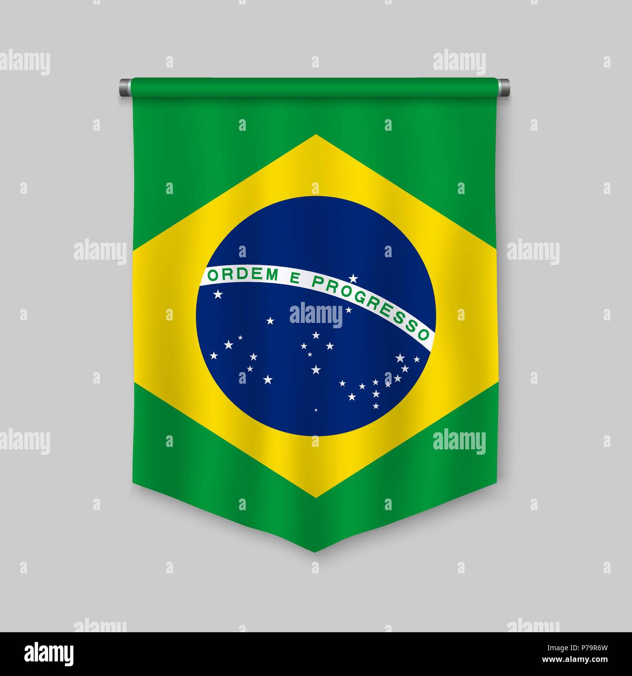 3d realistic pennant with flag of Brazil Stock Vector