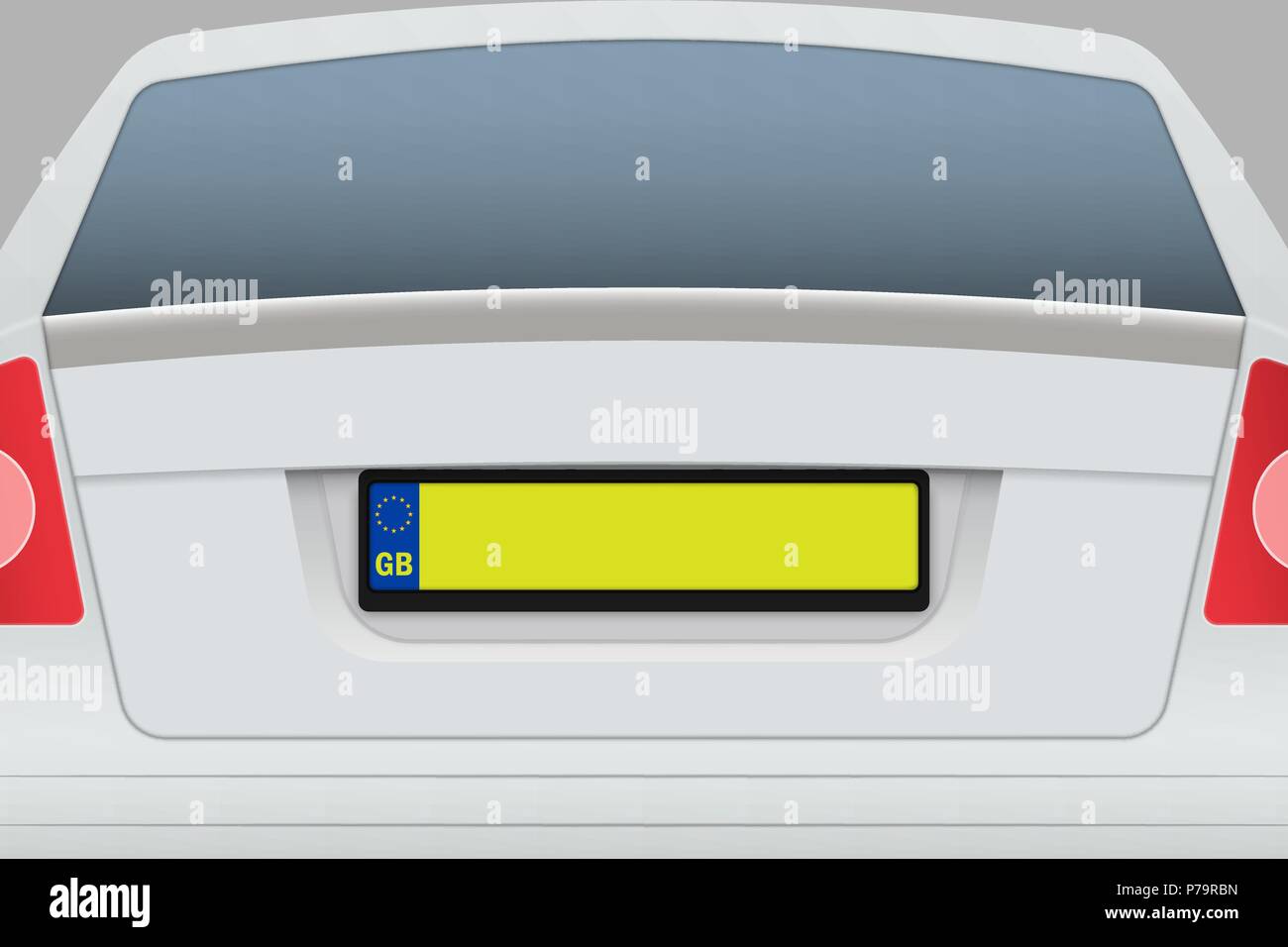 Car Back View with number plate. Vehicle registration plates of United Kingdom Stock Vector