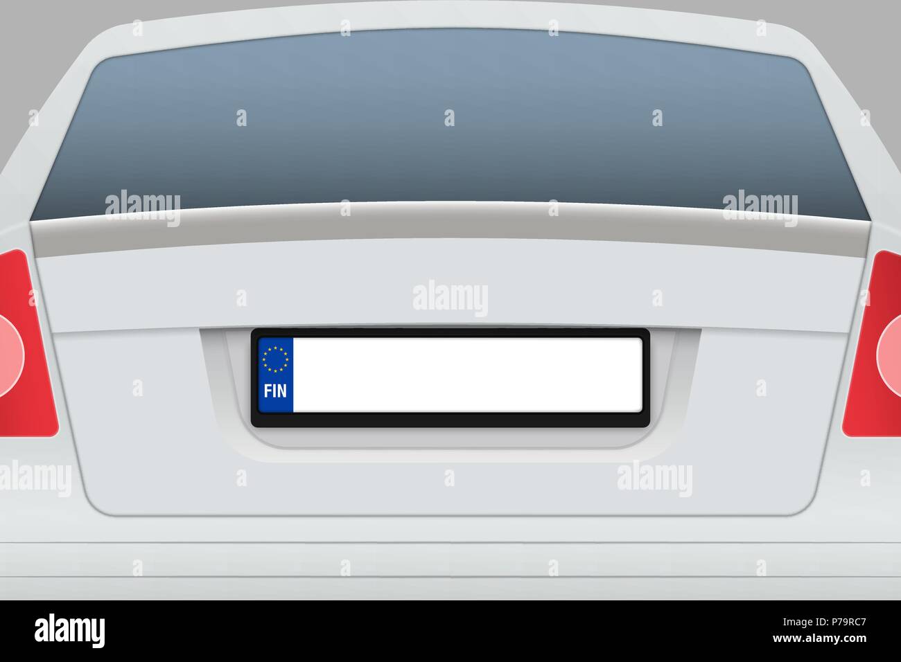 Car Back View with number plate. Vehicle registration plates of Finland