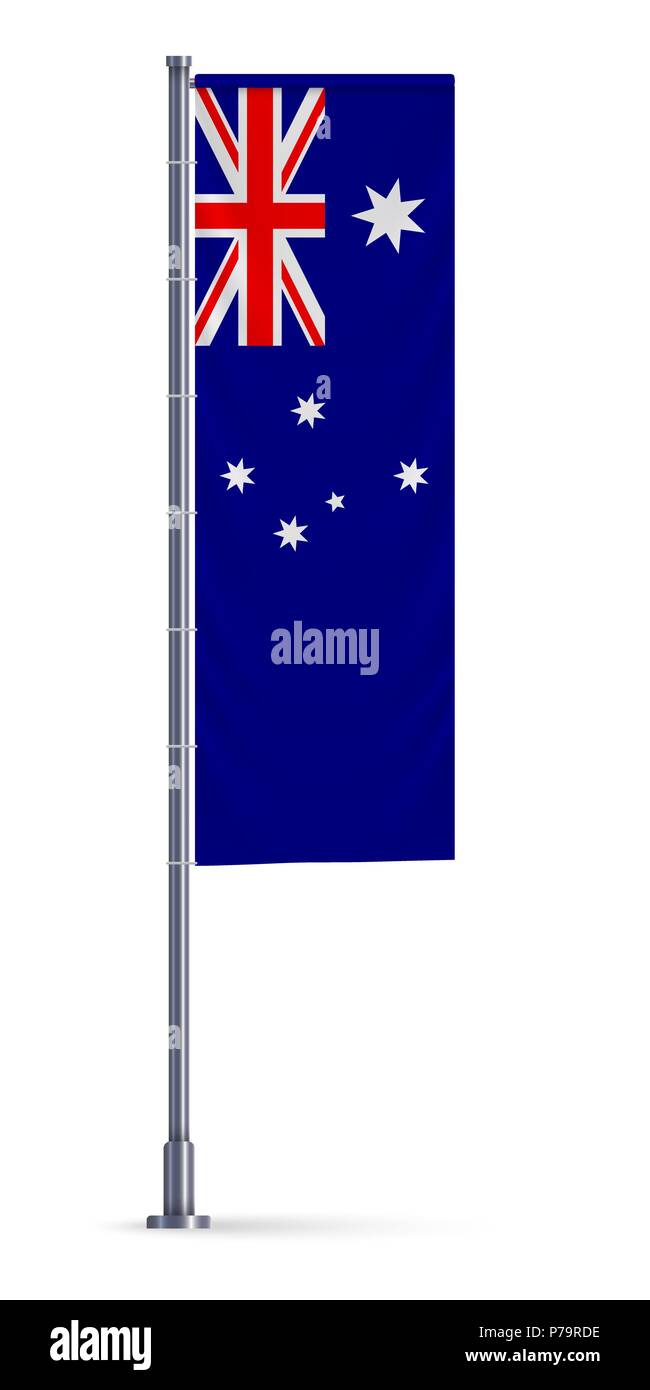 Vertical flag of Australia hanging on a silver metallic pole Stock