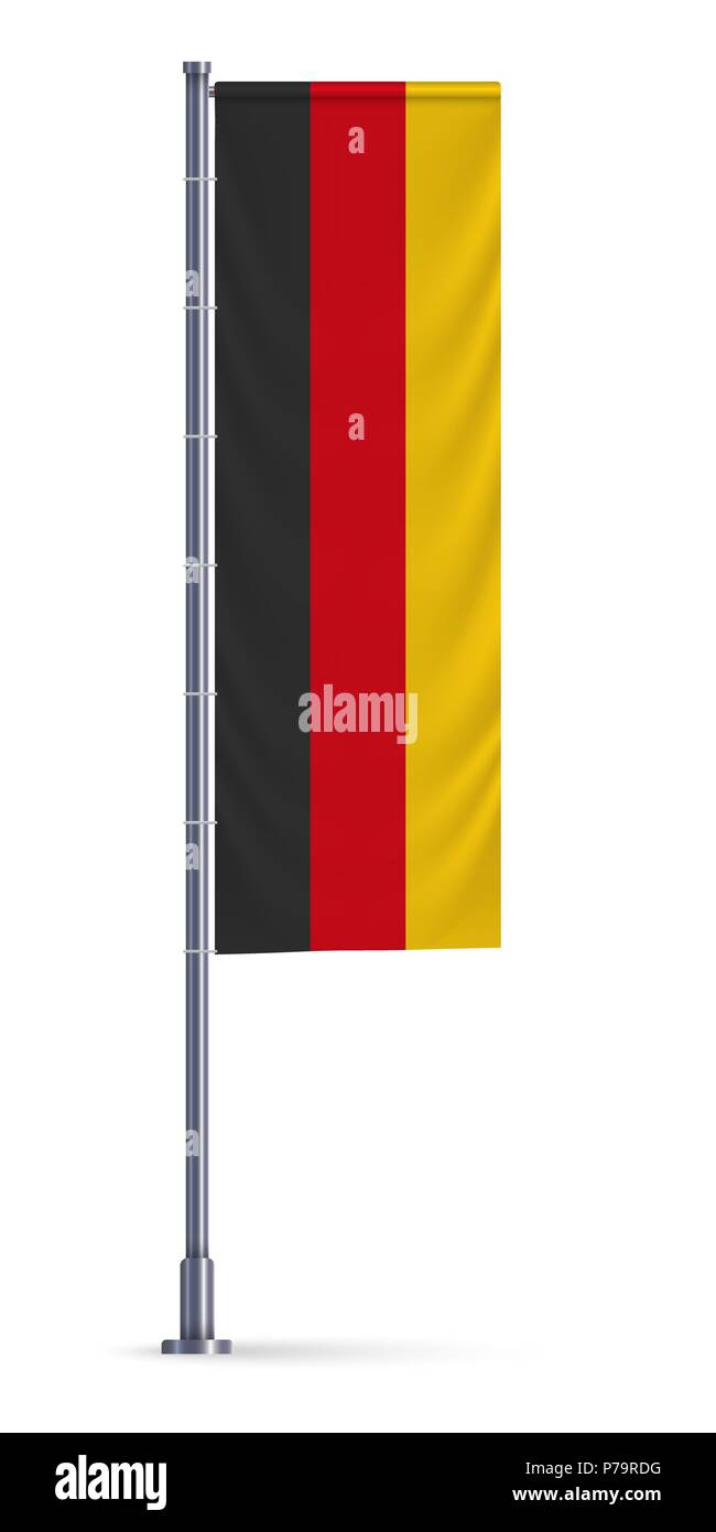 Vertical flag of Germany hanging on a silver metallic pole. Stock Vector