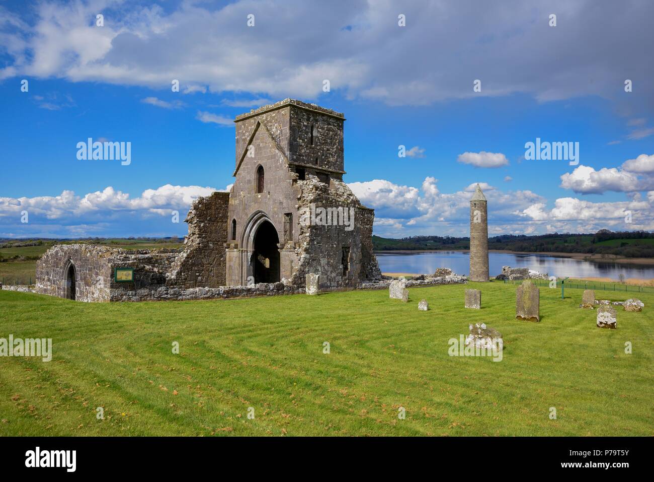 St Mary's Augustinian Priory, Augustinian Monastery St. Marien, Devenish Island, Lough Erne, Fermanagh County, Northern Ireland Stock Photo