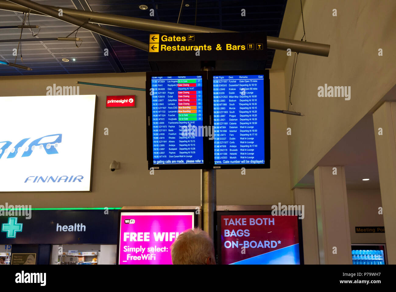 Flight Information Board at Manchester Airport, Manchester, England, UK