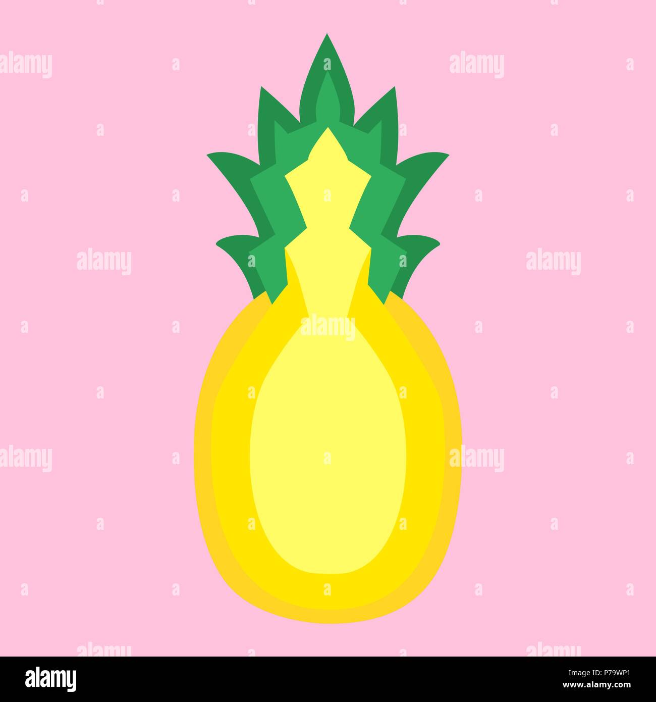Pineapple fruit halved in a simple minimalism vector art style Stock Vector