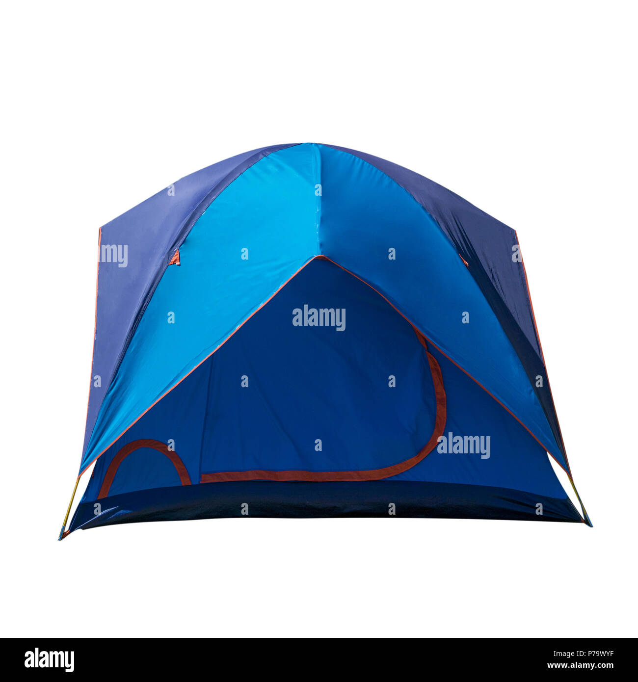 Blue camping tent isolated on white background, Dome tent, Camping Equipment Stock Photo