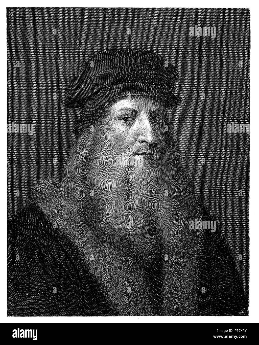 Leonardo da Vinci. After the self-portrait engraved by Raphael Morghen, Stock Photo