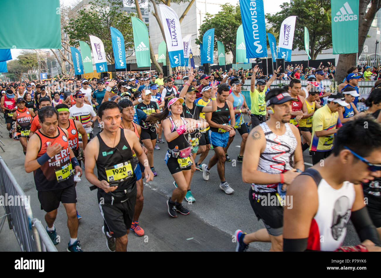 Lima, Peru - May 20th 2018: Marathon Lima 42k, sporting event that gathers athletes from all over the world. The race begins Stock Photo