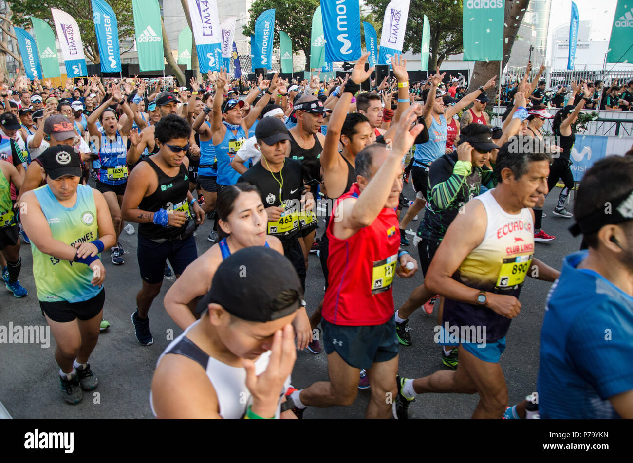 Lima, Peru - May 20th 2018: Marathon Lima 42k, sporting event that gathers athletes from all over the world. The race begins Stock Photo