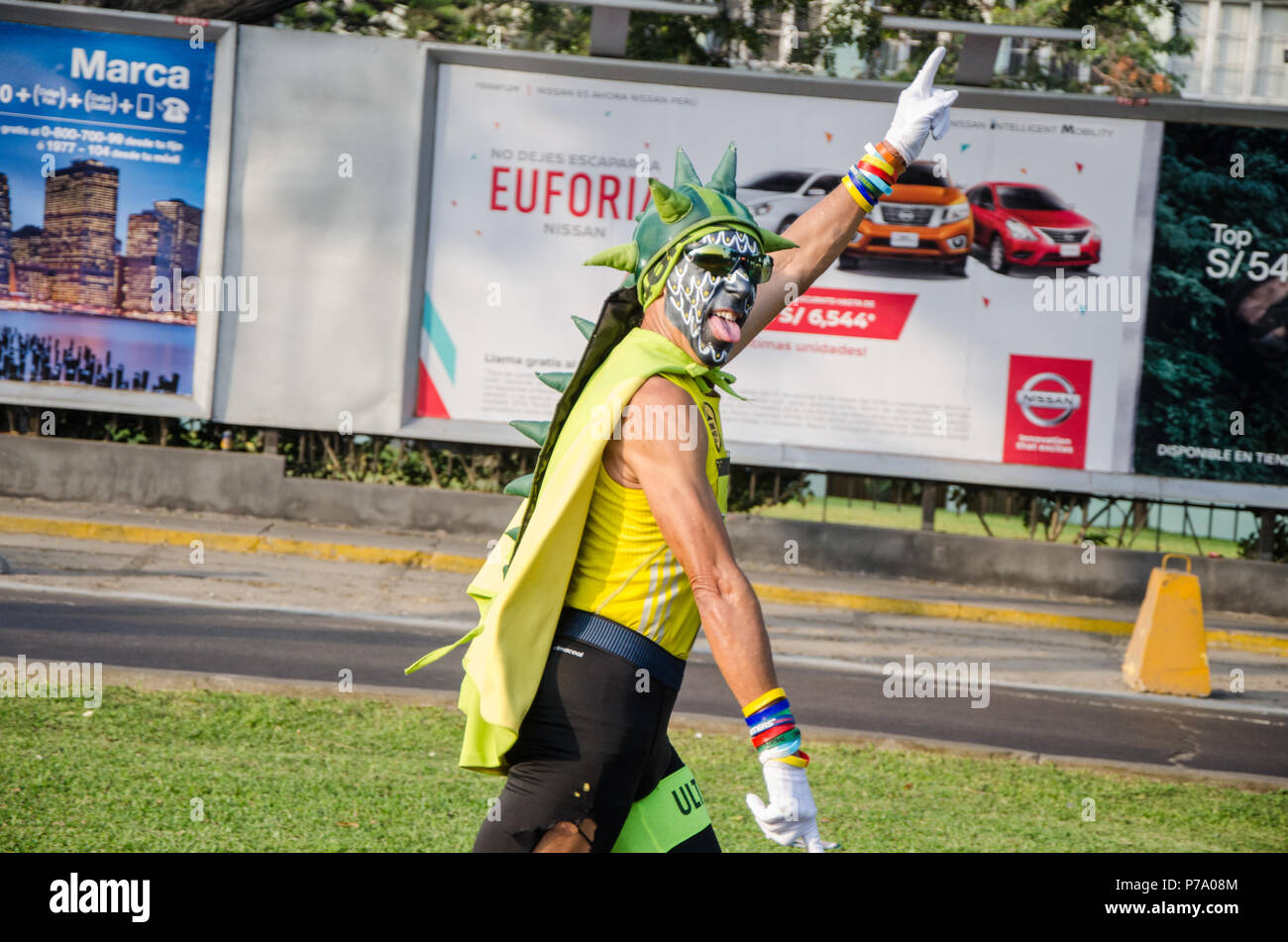Lima, Peru - May 20th 2018: Marathon Lima 42k, sporting event that gathers athletes from all over the world. The eccentric athletes Stock Photo