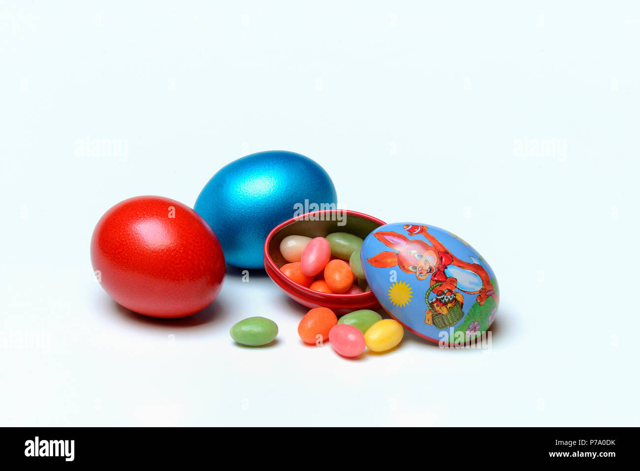 Easter eggs and Sugar eggs in tin egg Stock Photo