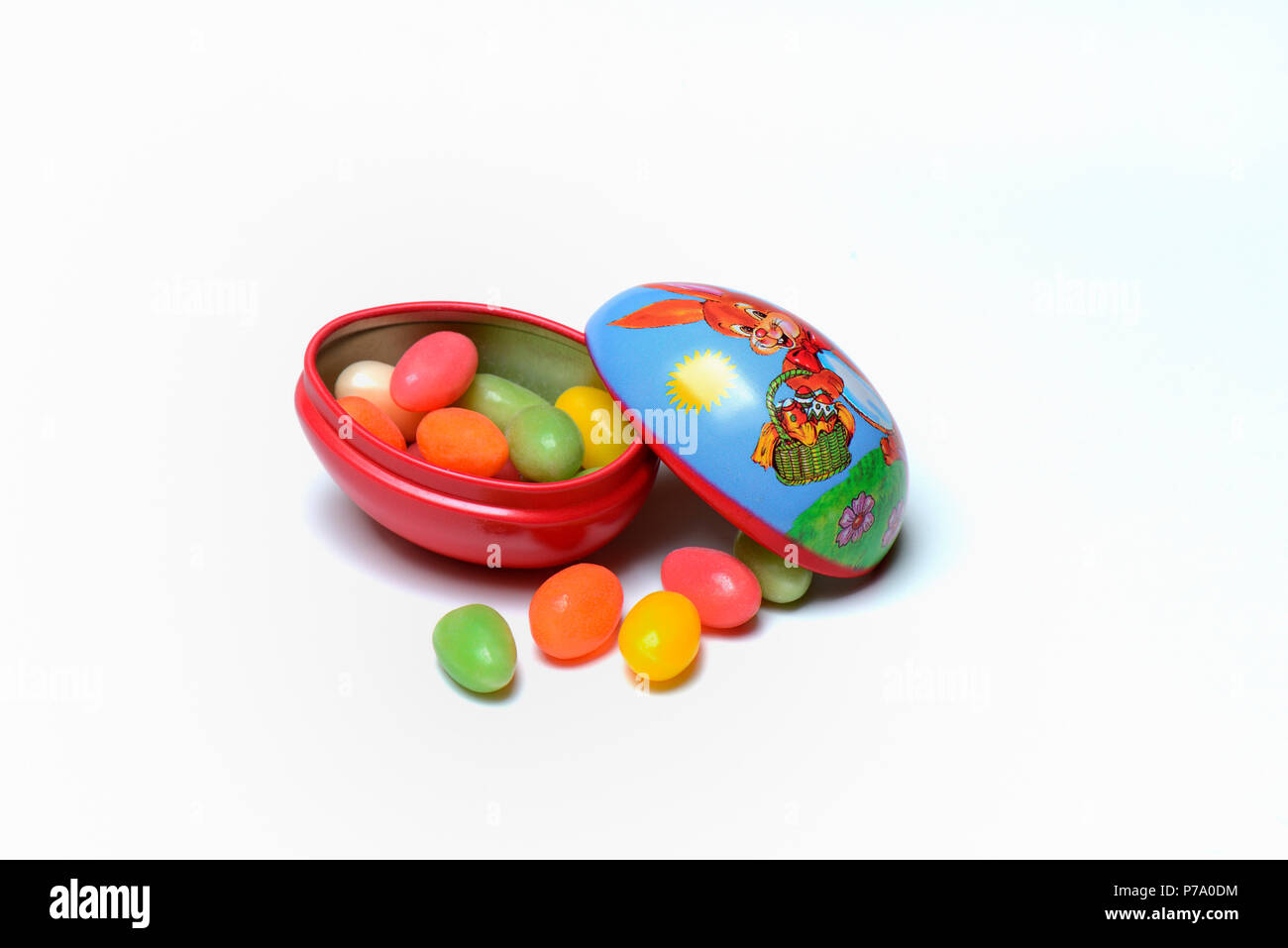 Sugar eggs in tin egg Stock Photo