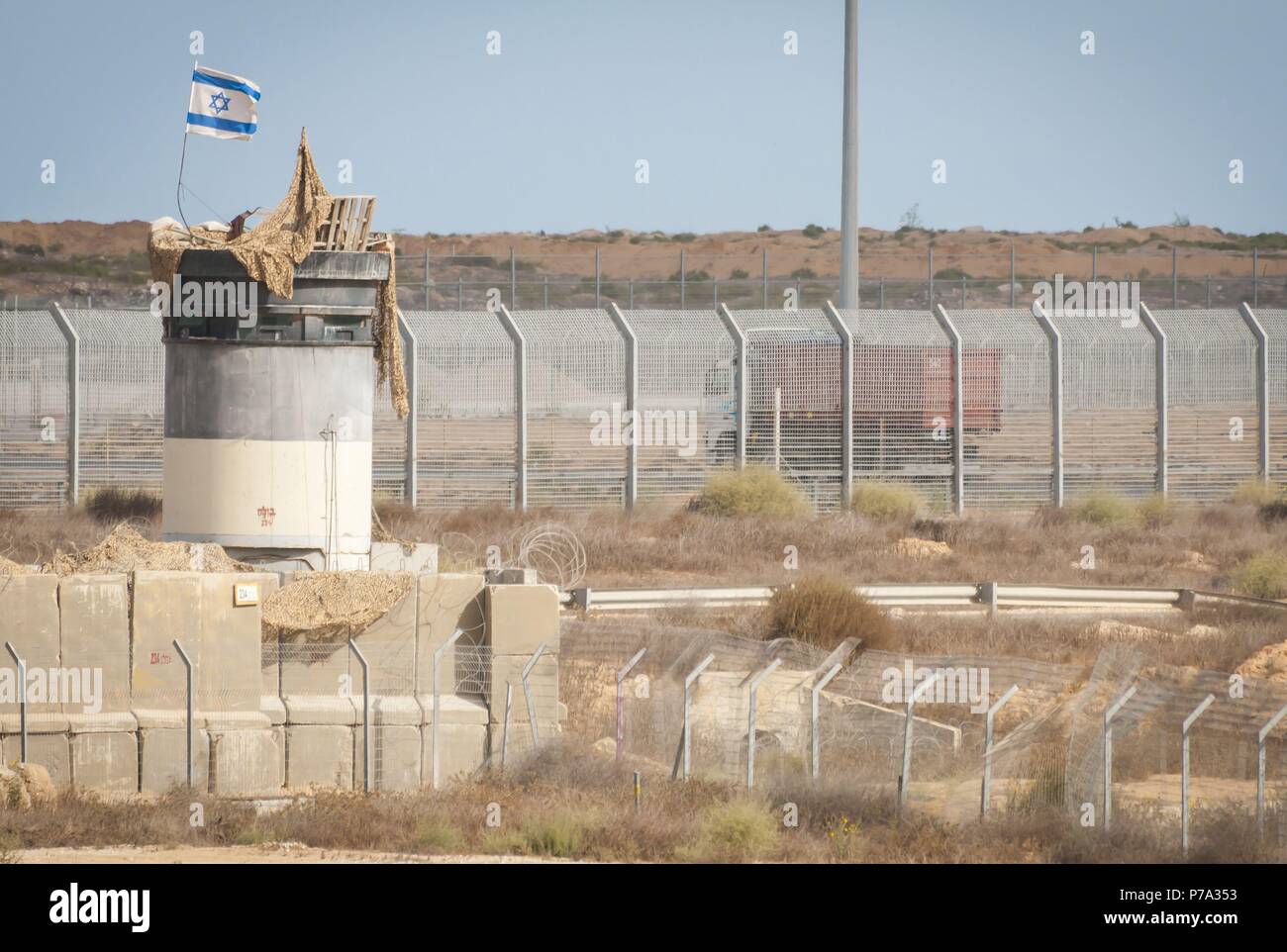 Military position at the Kerem Shalom border crossing to the Gaza strip. Israel Gaza border Israel Egypt border. Kerem Shalom, Israel, September 2013. Stock Photo