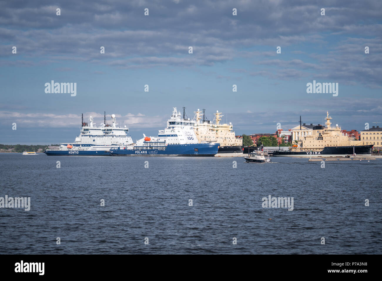HELSINKI, FINLAND - 25/6/2018: Ice Breaker fleet of Finland in Katajanokka on sunny summer day Stock Photo