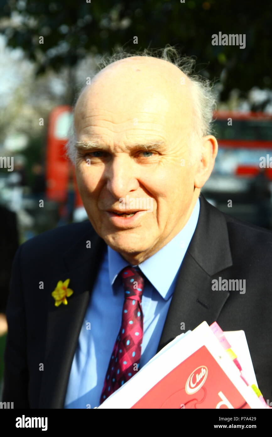 Vince Cable is a British politician and serving leader of the Liberal Democrats pictured here serving as Secretary of State for business and innovation and Skills from 2010 to 2015. MP. MPS. British politicians. Stock Photo
