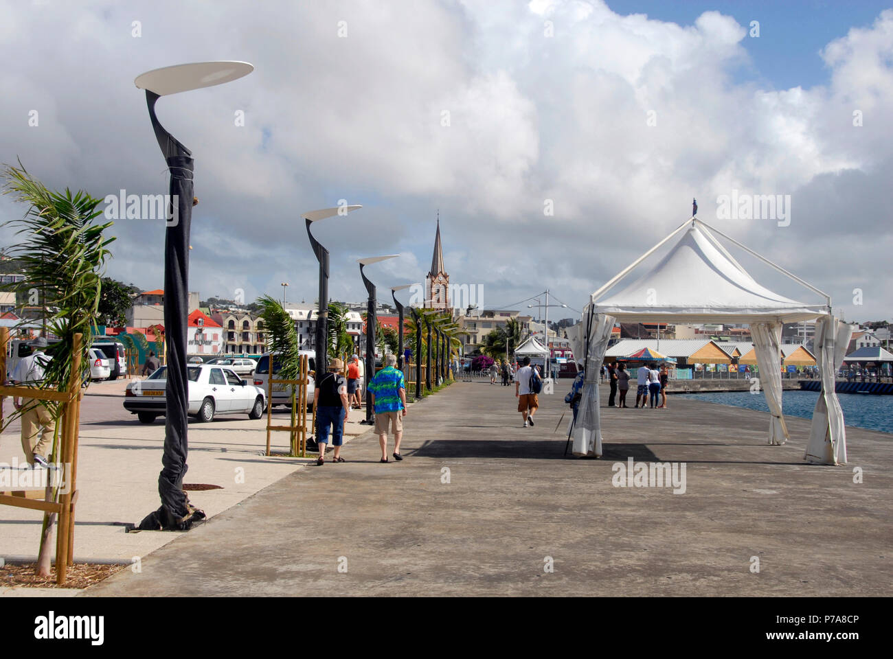 Harbor-side market area, Fort de France, Martinique, Caribbean, closed today as it is Sunday Stock Photo