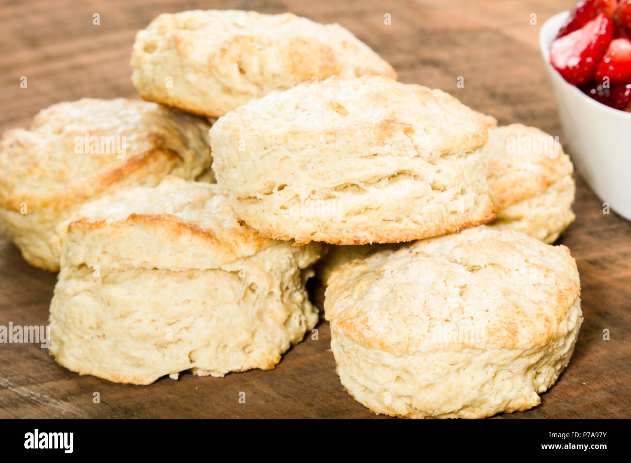 Stack of freshly baked biscuits ready to serve Stock Photo
