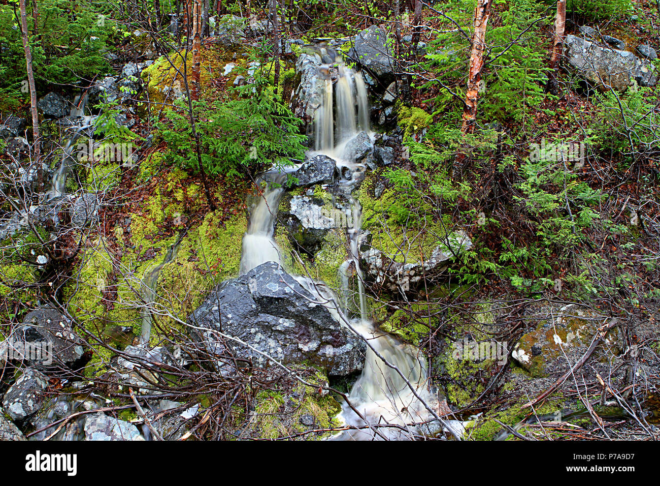 Travelogue. Travel Newfoundland, Canada.  Along highway #470.   LANDSCAPES, SEASCAPES, AND WATERFALLS,  FROM PORT AUX BASQUE TO ROSE BLANCHE Stock Photo