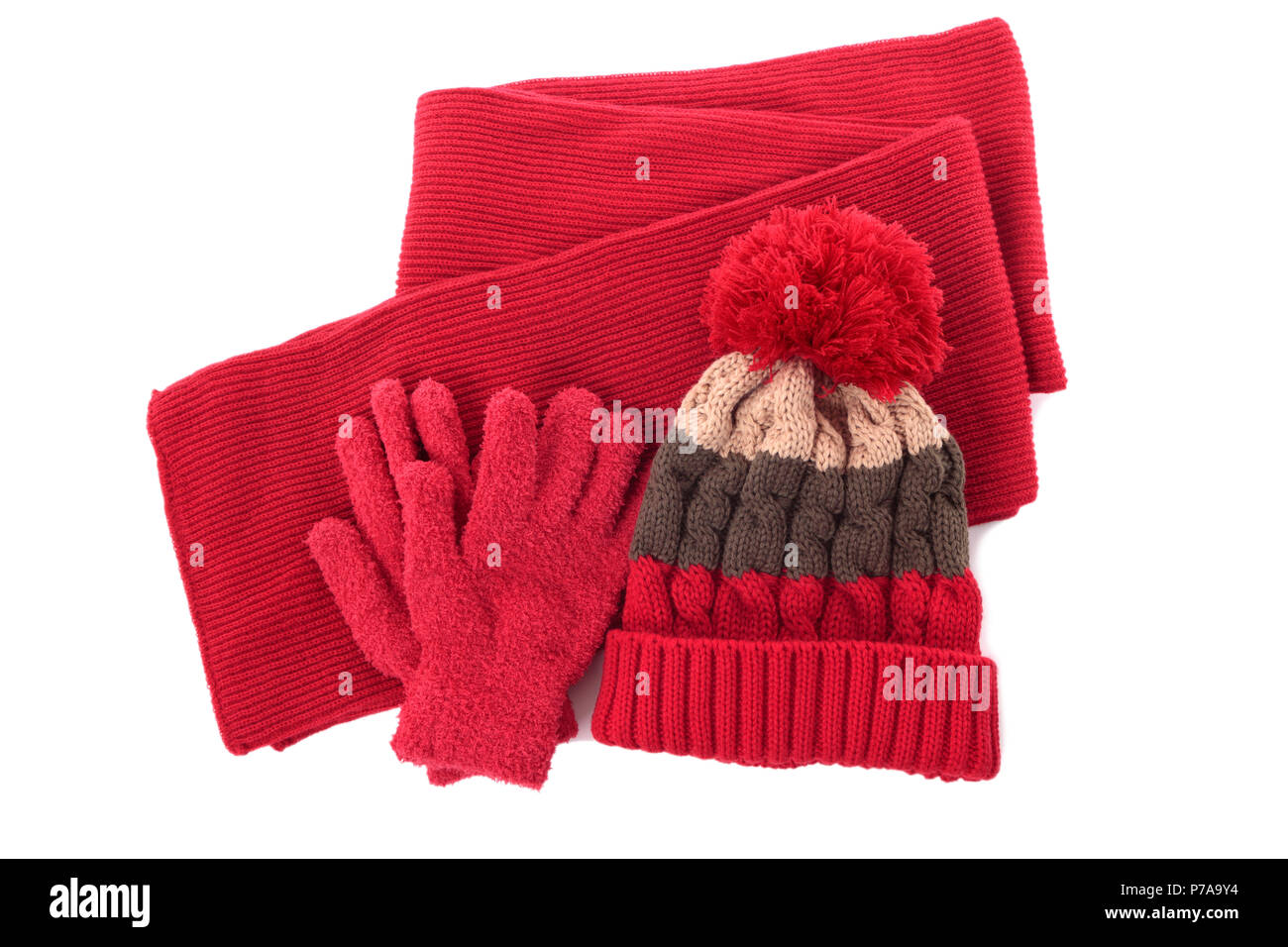 red bobble hat and scarf