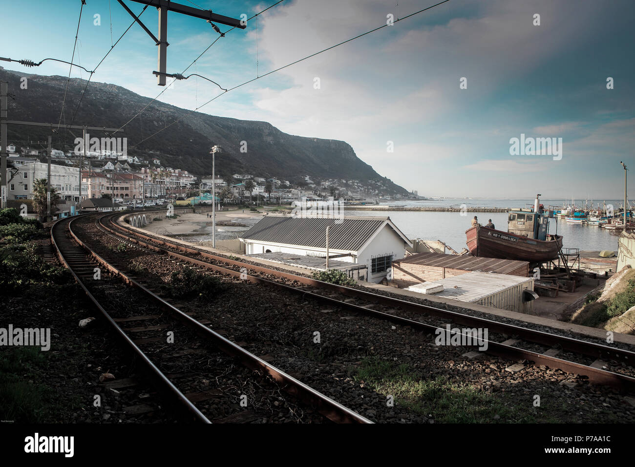 Train tracks at Kalk Bay, Cape Town, South Africa Stock Photo