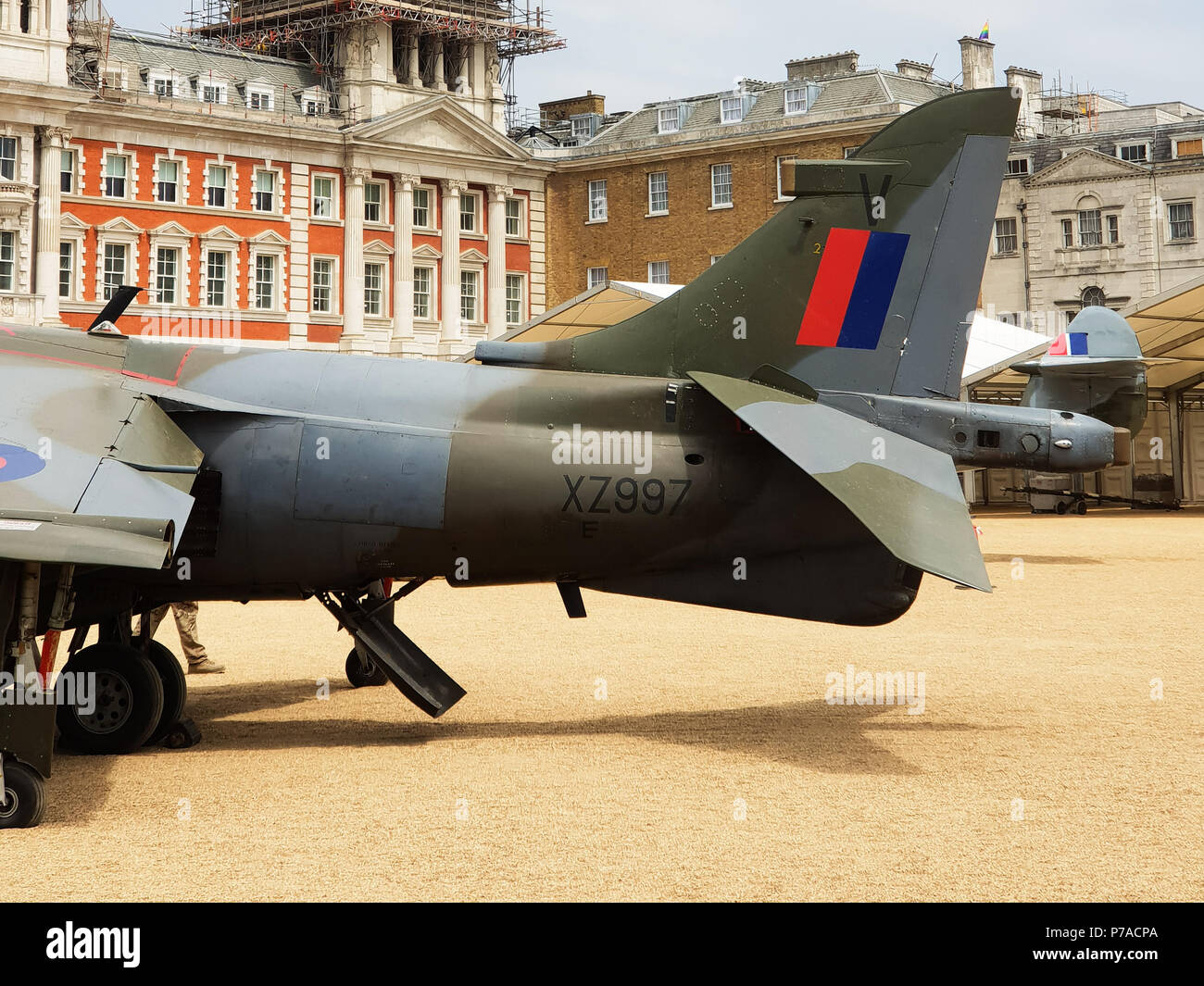 Horse Guards Parade. London. UK 4 July  2018 -  Number of World War II military aircraft in position for a display to mark the 100th anniversary of the Royal Air Force at Horse Guards Parade in Westminster, London.  Credit Roamwithrakhee /Alamy Live News Stock Photo