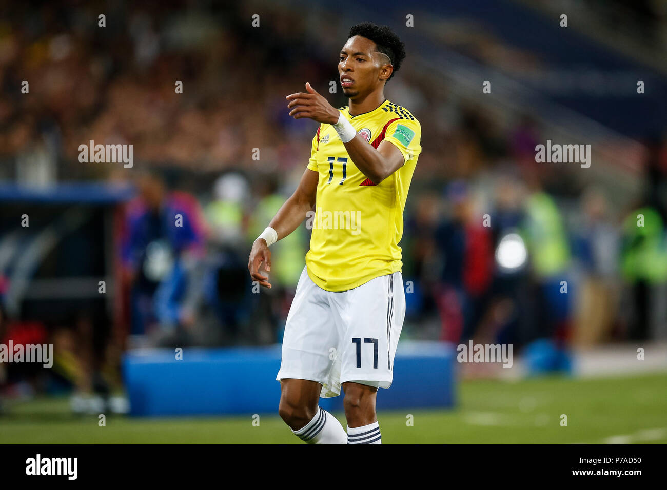 Moscow, Russia. 3rd July, 2018. Johan Mojica of Colombia during the 2018 FIFA World Cup Round of 16 match between Colombia and England at Spartak Stadium on July 3rd 2018 in Moscow, Russia. (Photo by Daniel Chesterton/phcimages.com) Credit: PHC Images/Alamy Live News Stock Photo
