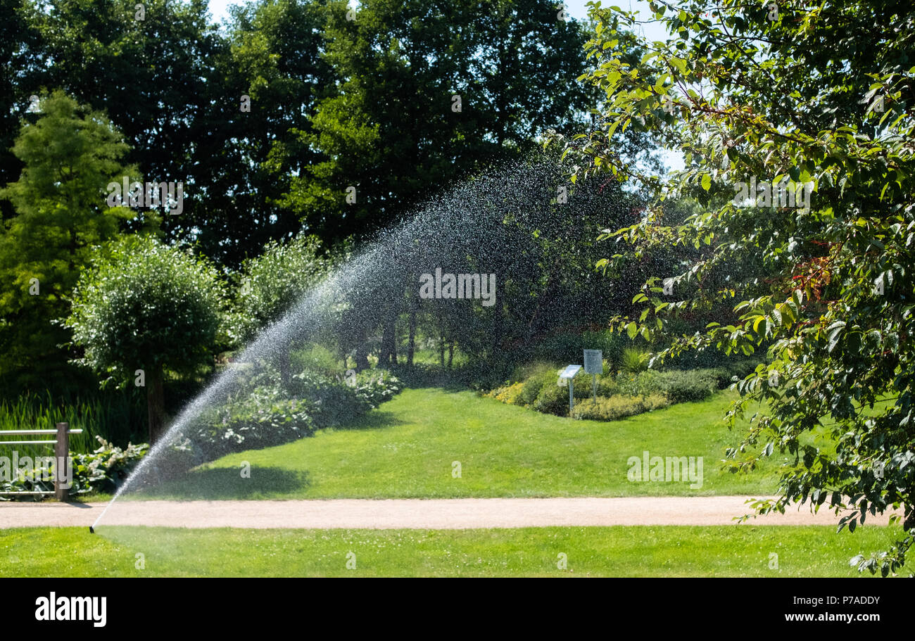 4 July 2018, Bad Zwischenahn, Germany View of the water sprinklers at