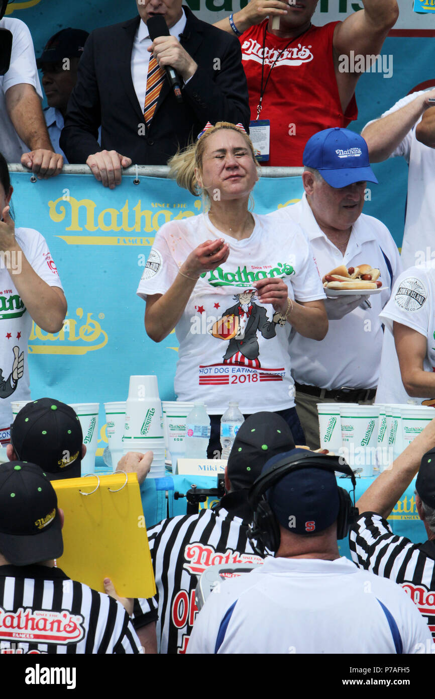 New York, NY, USA. 4th July, 2018. Professional Eater Miki Sudo attends the New York City 4th of July Annual Nathan's Hot Dog Competition held at Nathan's Coney Island on July 4, 2018 in Coney Island, New York City. Credit: Mpi43/Media Punch/Alamy Live News Stock Photo