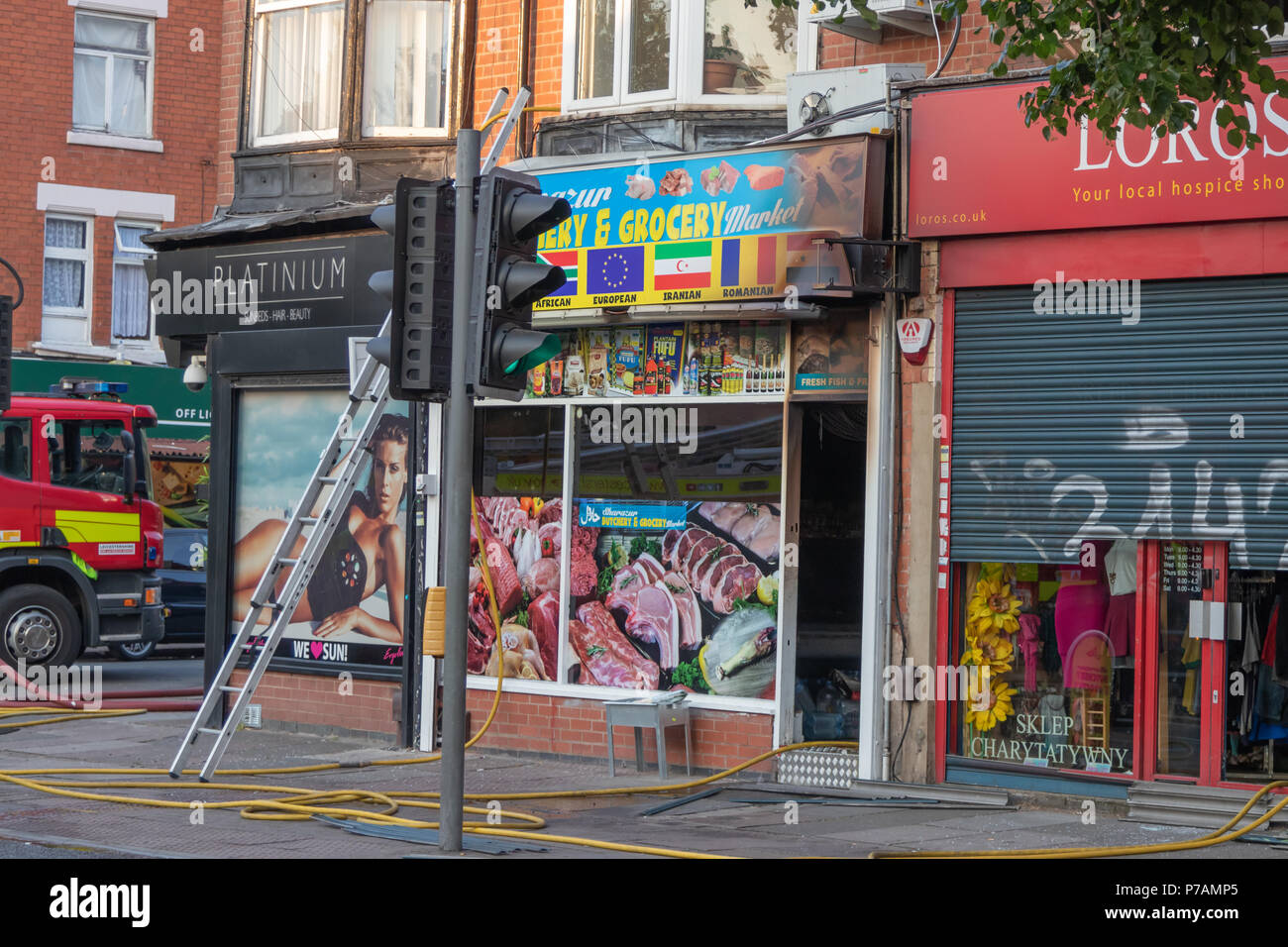 Leicester, UK. 5th July 2018. Leicester UK, Narborough Road, butchers