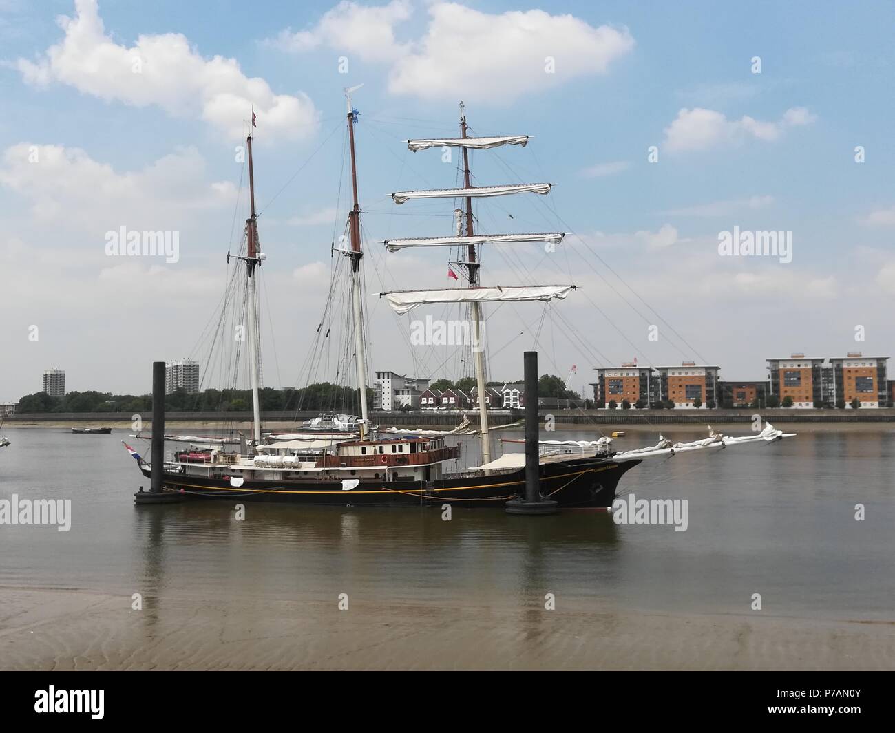 Greenwich, London, UK. 5th July, 2018. Tall ships Festival kicks off in Greenwich, London Credit: Nastia M/Alamy Live News Stock Photo