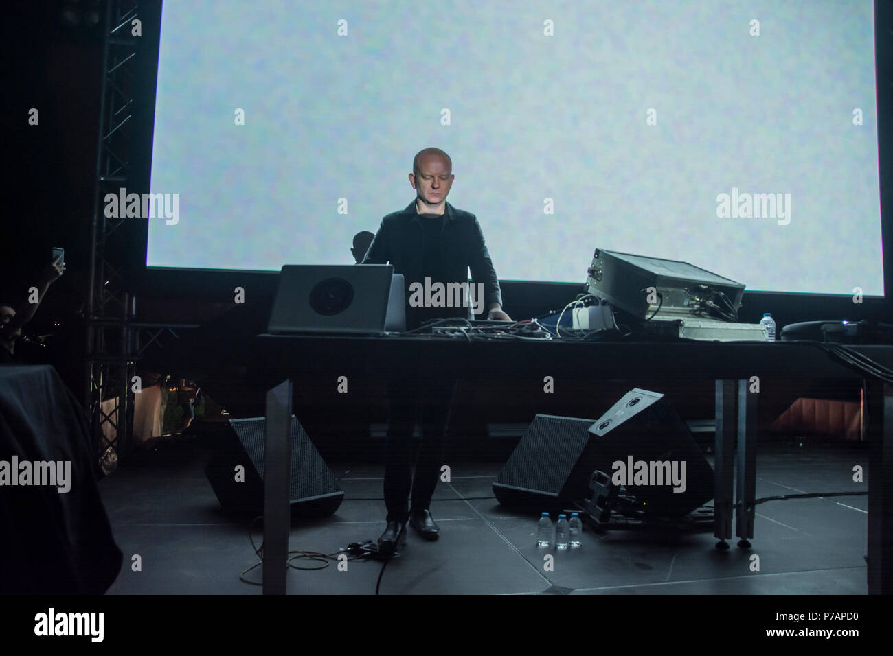 Madrid, Spain. 5th July, 2018. Presentation of electronic performance ATOM TM in Veranos de la Villa concerts in Madrid, Spain Credit: Alberto Sibaja Ramírez/Alamy Live News Stock Photo