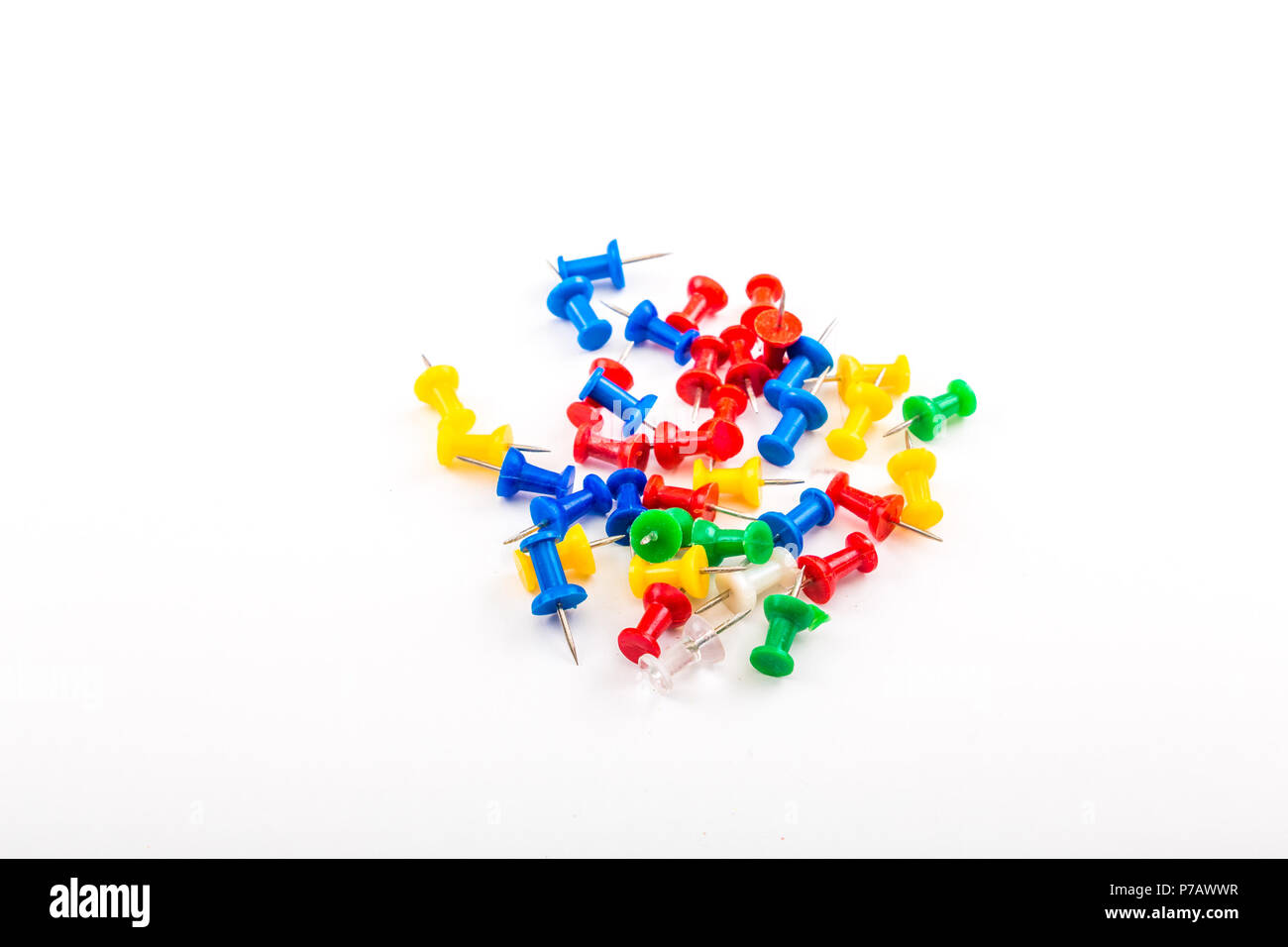 Colorful Pushpins or Thumb tacks on a White Background Stock Photo