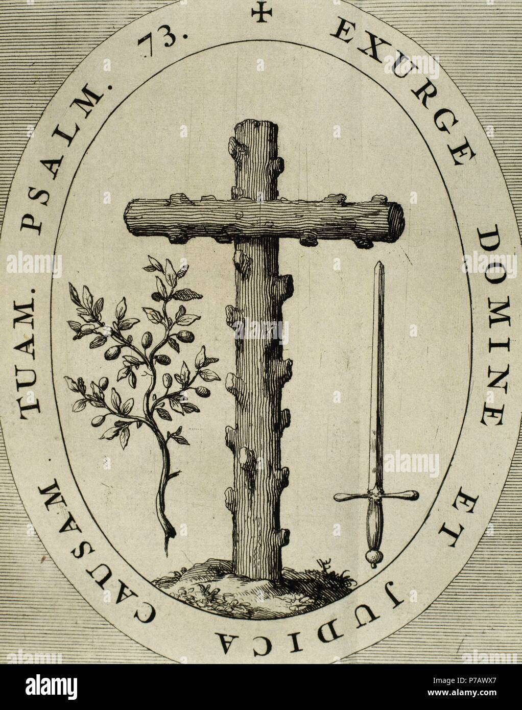 Emblem of the Inquisition. Engraving, 1692. Stock Photo