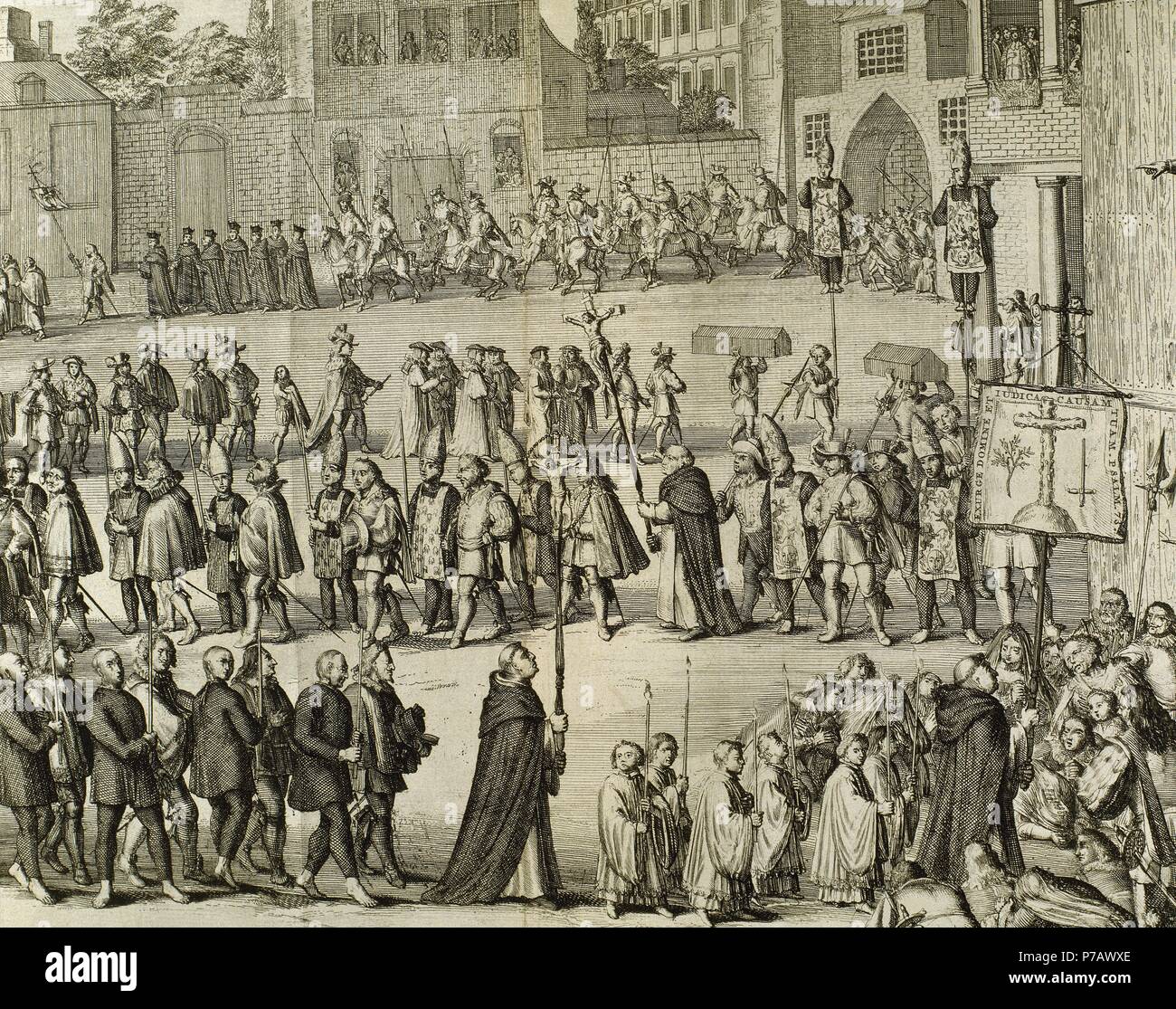 Spain. Way out of the captives condemned by the Inquisition to the auto-da-fe. Engraving, 1692. Stock Photo