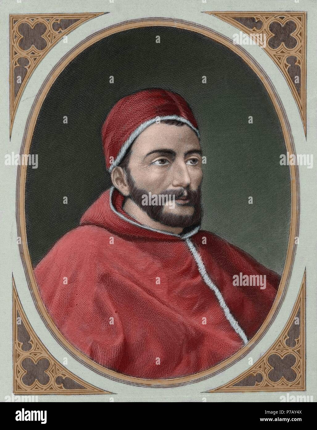 Clement VII (1342-1394). Pope of the Roman Catholic Church. Engraving, 1882. Colored. Stock Photo