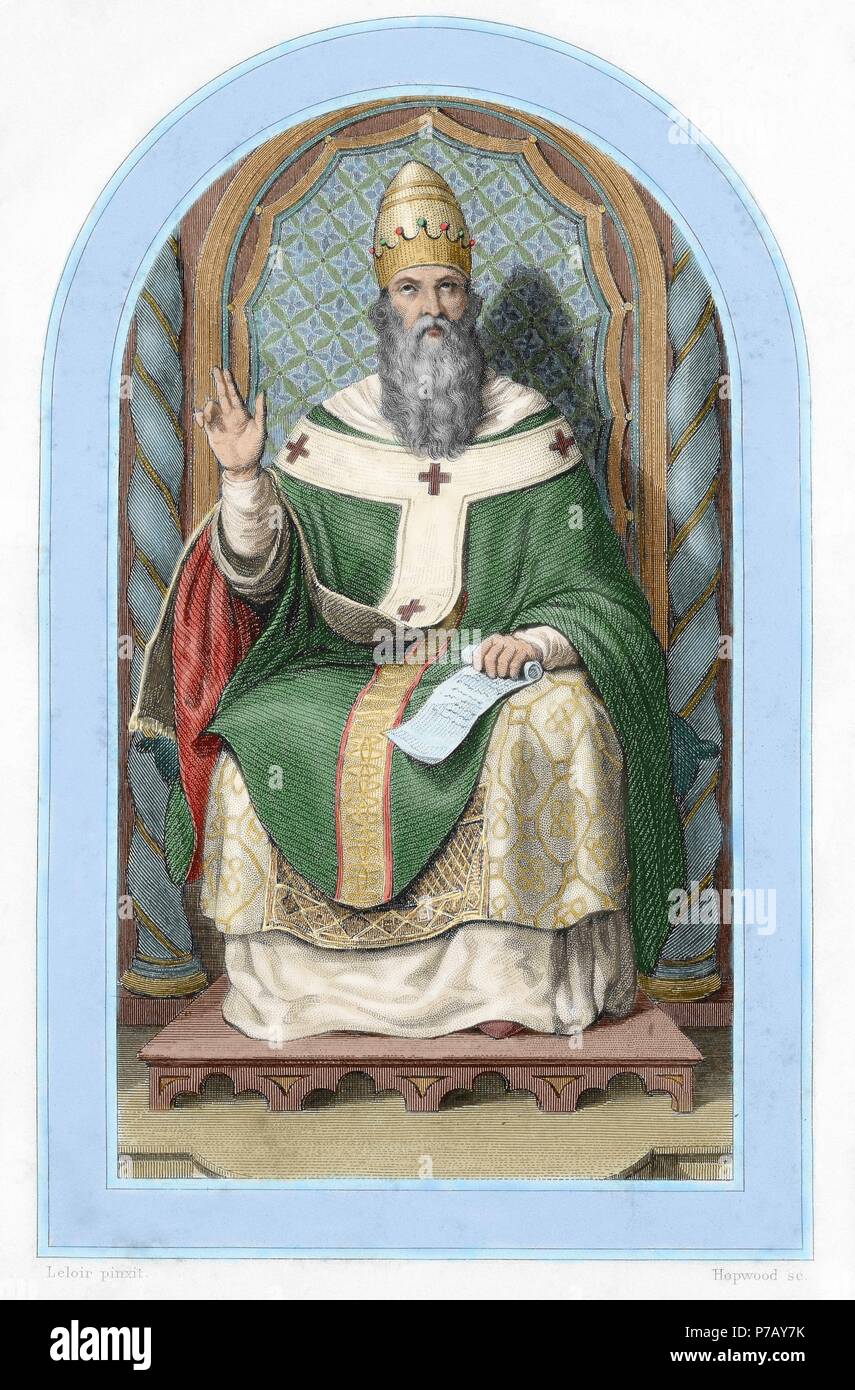 Leo III (750-816). Italian Pope of the Roman Catholic Church. Colored  engraving. 19th century Stock Photo - Alamy