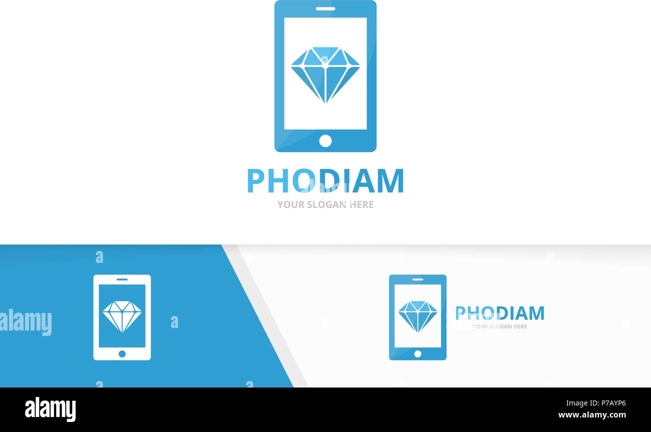 Vector diamond and phone logo combination. Jewelry and mobile symbol or ...